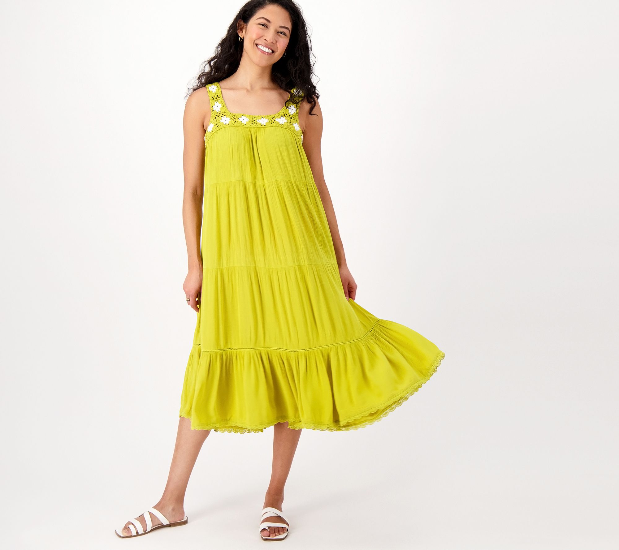 "As Is" Destination 365 Tiered Midi Dress with Eyelet Detail