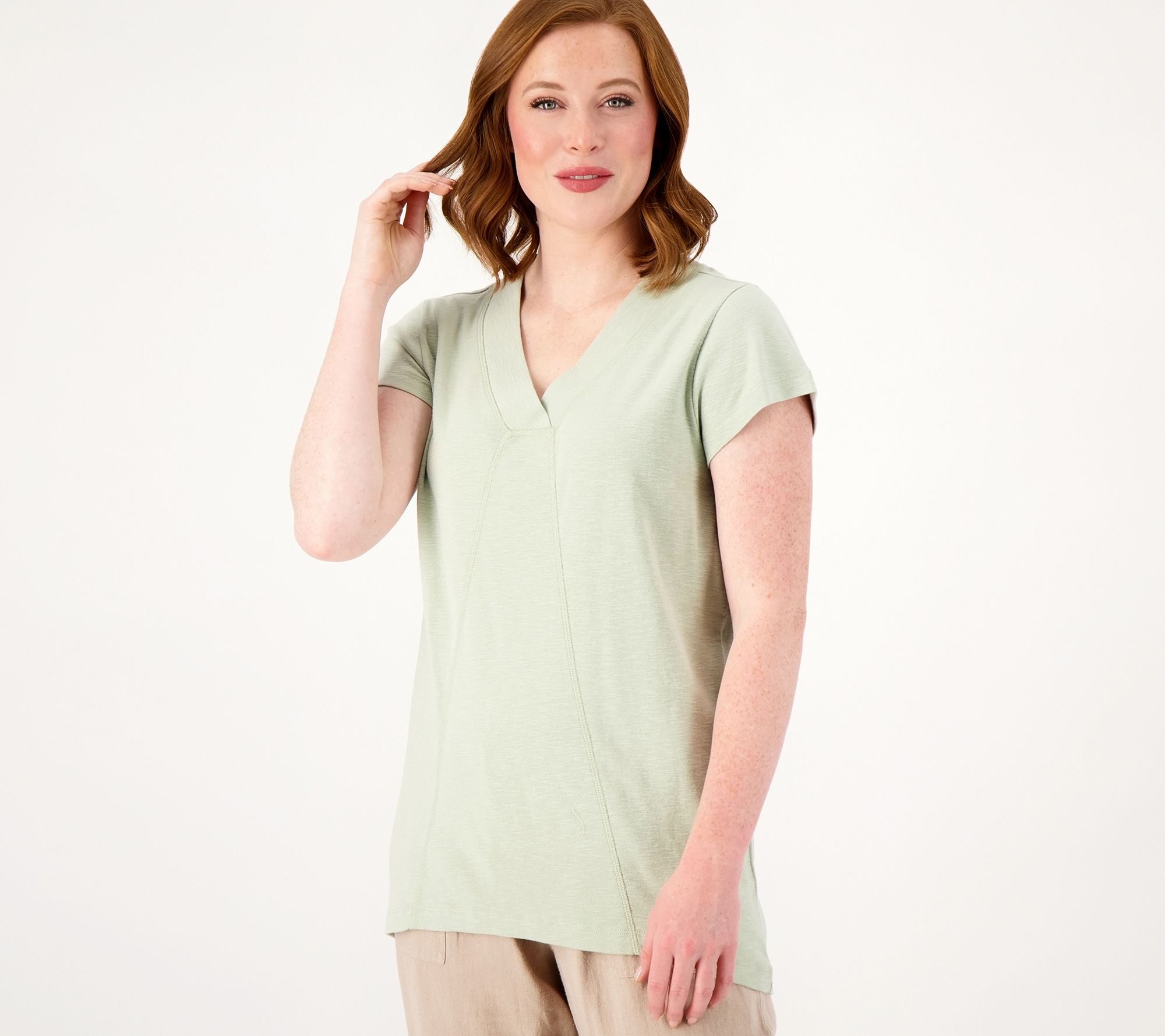 "As Is" Denim & Co. Canyon Retreat Petite V-Neck High Low Tunic