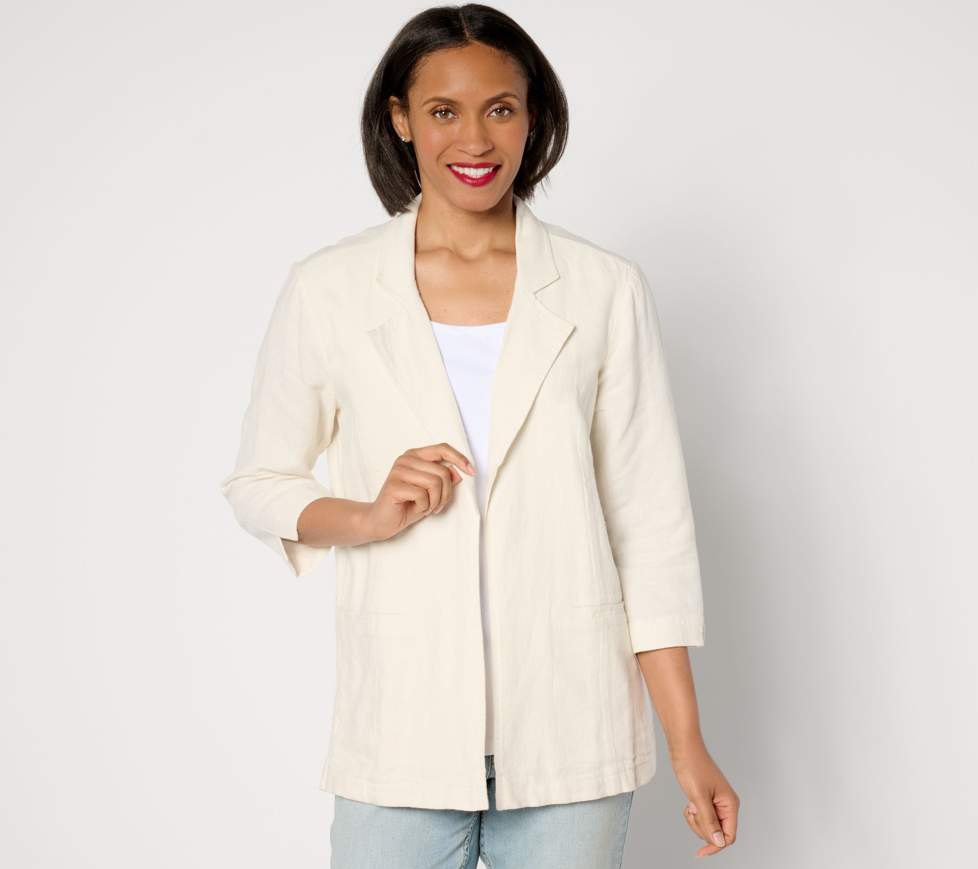 AnyBody Petite Linen Blend Blazer with Side Slits