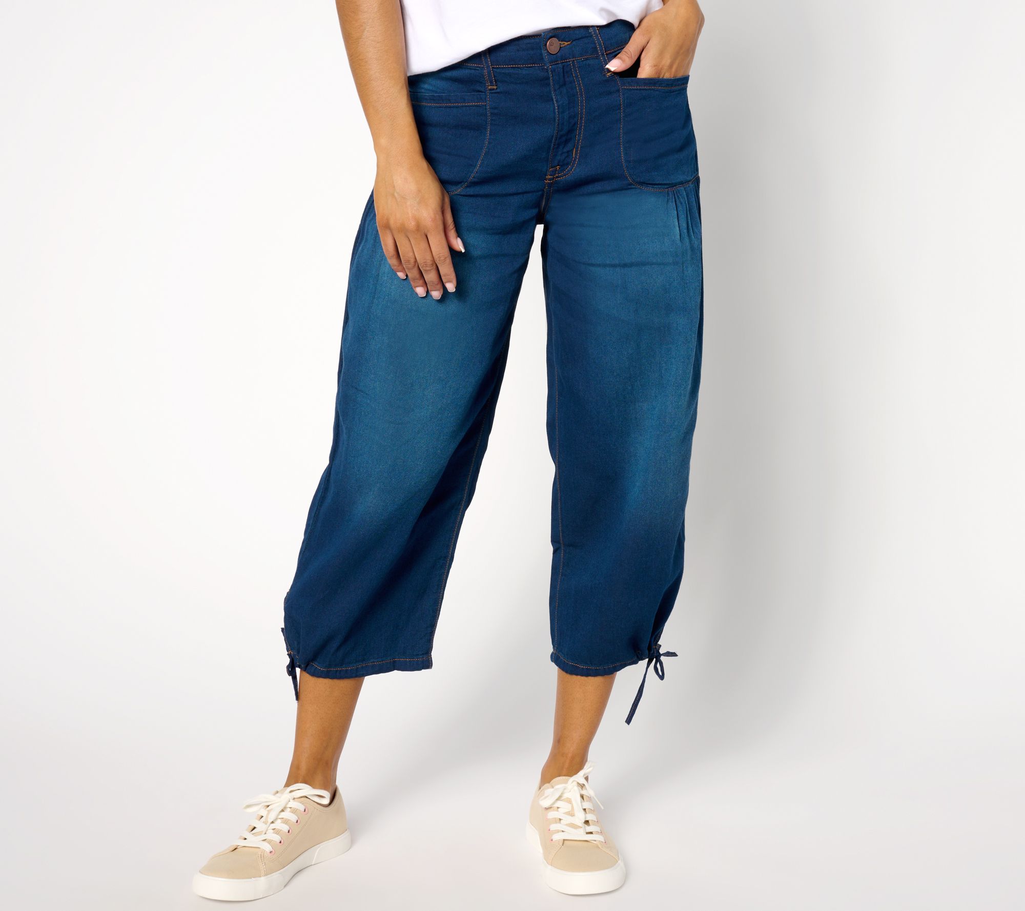 LOGO by Lori Goldstein Petite Wide Leg Crop Jeans w/ Ties