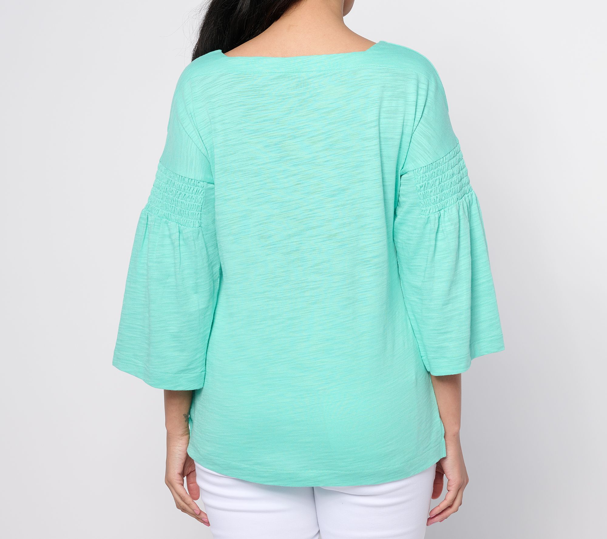 Belle by Kim Gravel Slub Knit Smock Sleeve Square Neck Top