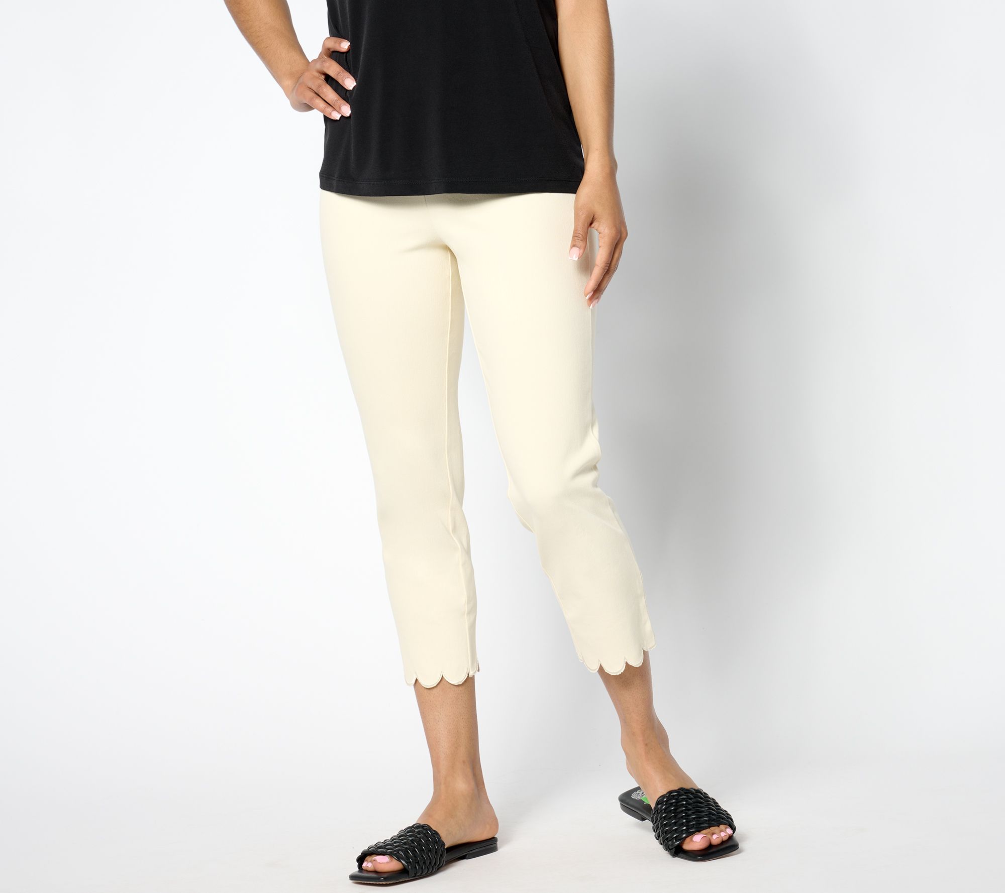 Women with Control Prime Stretch Petite Denim Scalloped Hem Crop Pants