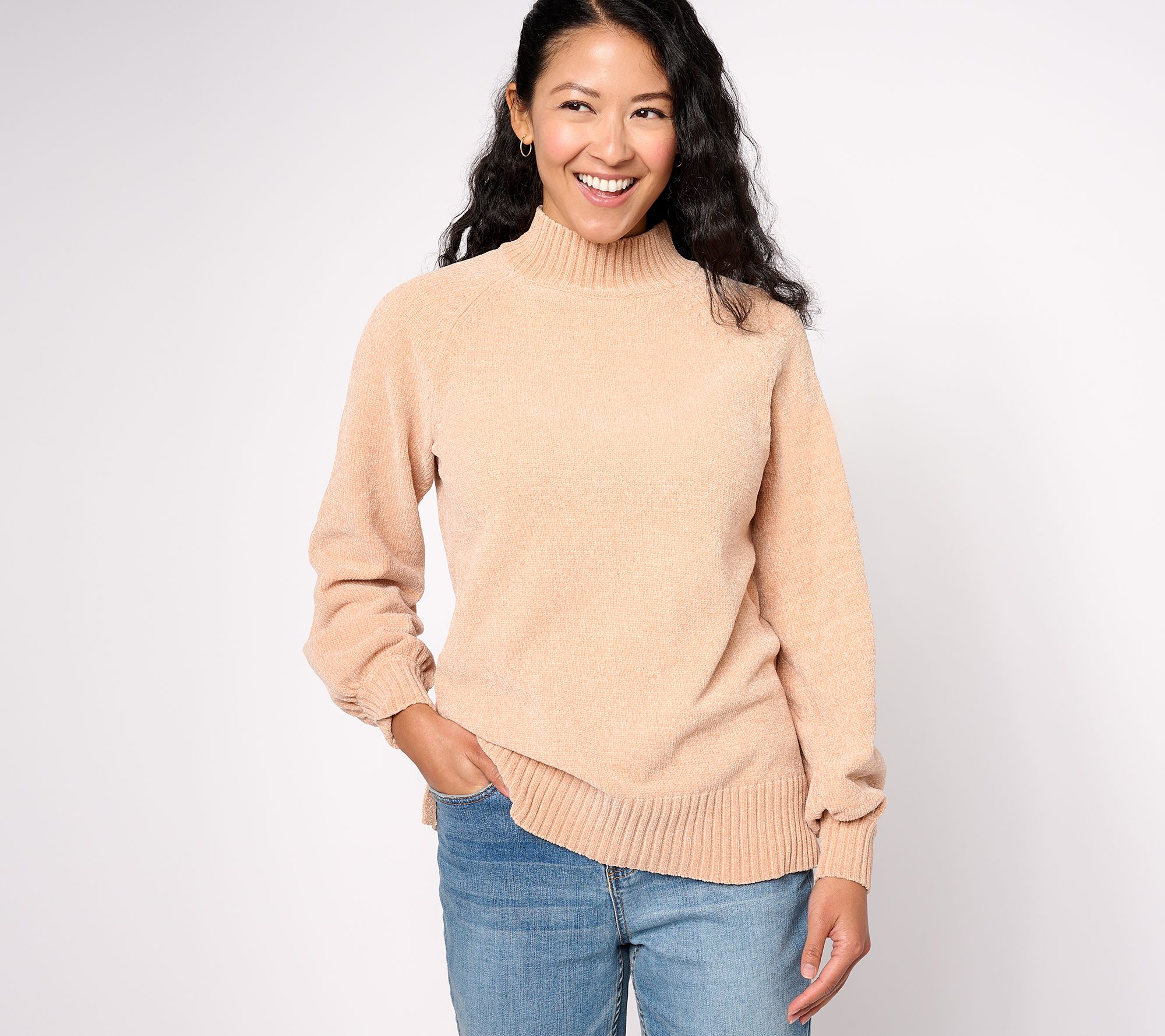 "As Is" Belle by Kim Gravel Chenille Raglan Mock Neck Sweater