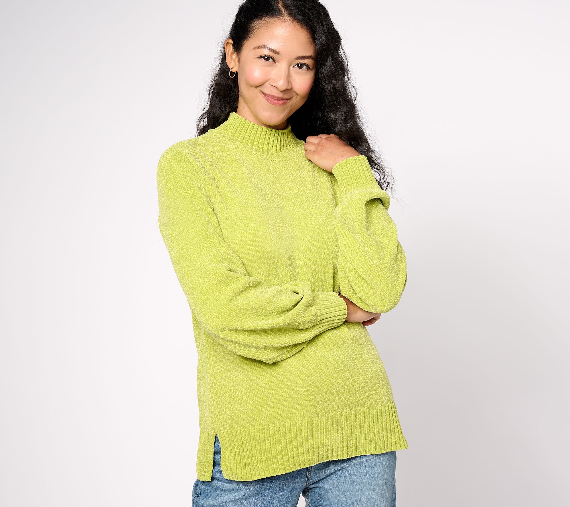 "As Is" Belle by Kim Gravel Chenille Raglan Mock Neck Sweater