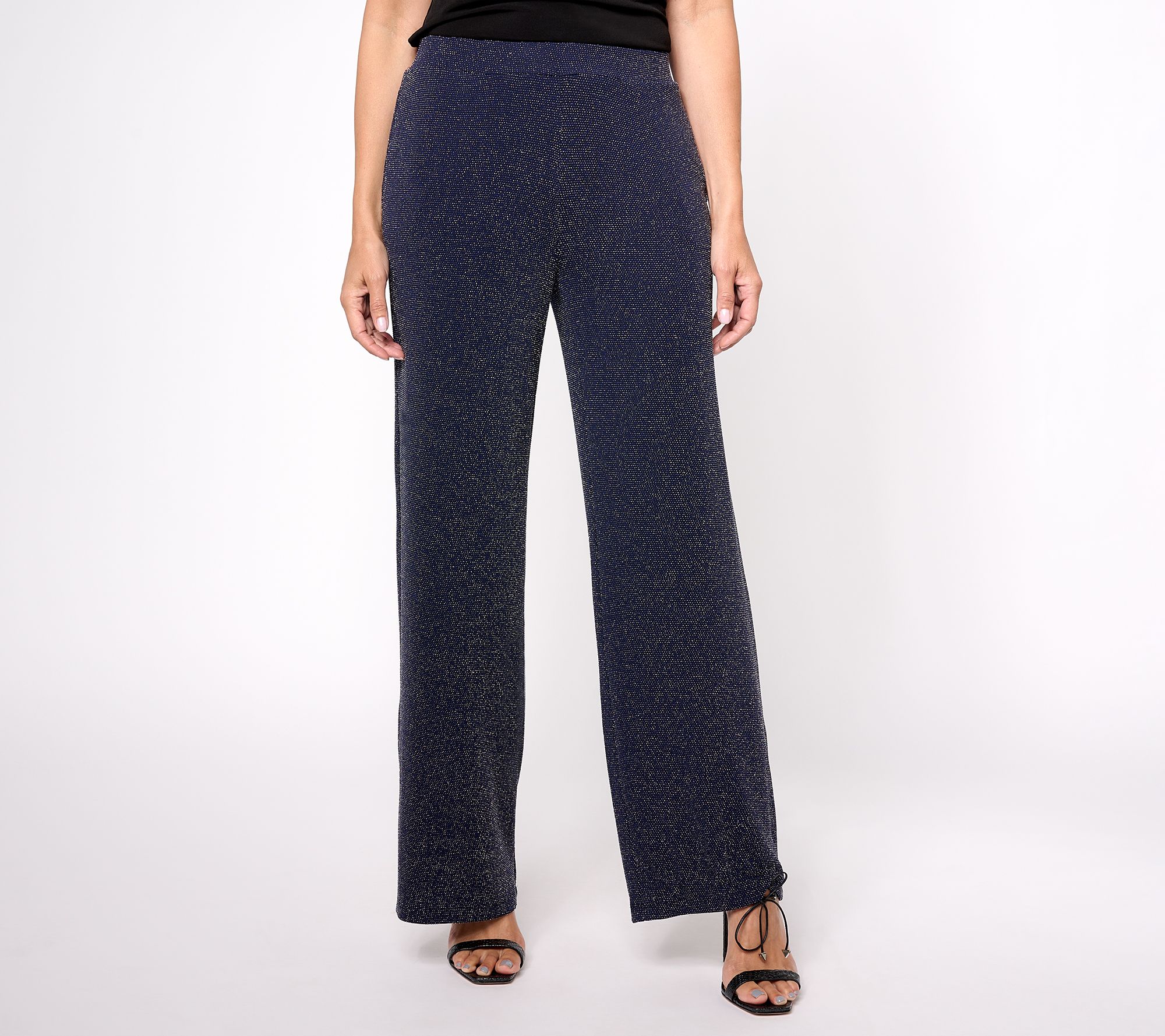 "As Is" Susan Graver Occasion Petite Metallic Knit Wide Leg Pants