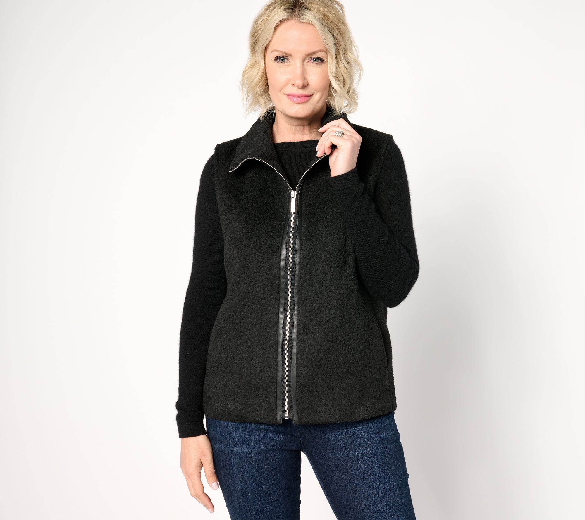 Dennis Basso Long-Hair Melton Faux-Fur Vest