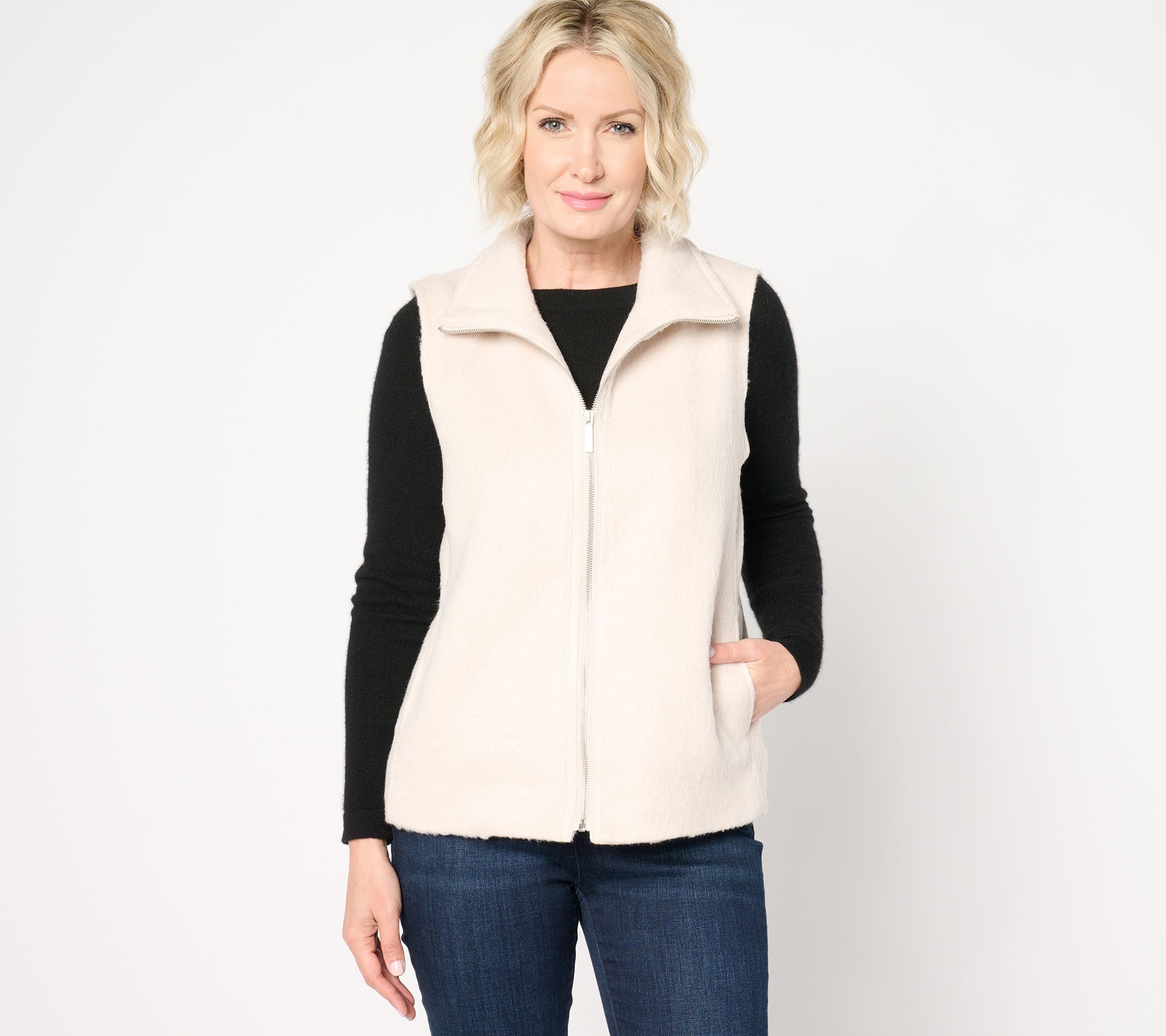 Dennis Basso Long-Hair Melton Faux-Fur Vest