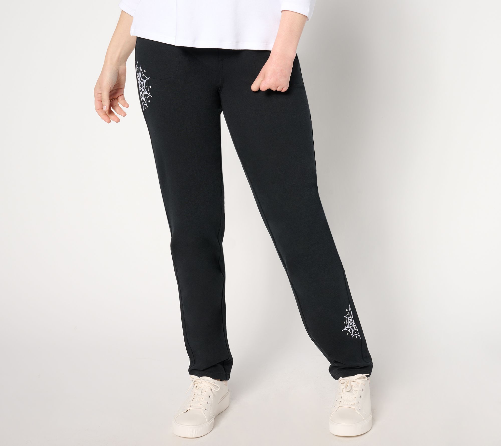 Quacker Factory DreamJeannes Short Web Emboirdered Straight Pants