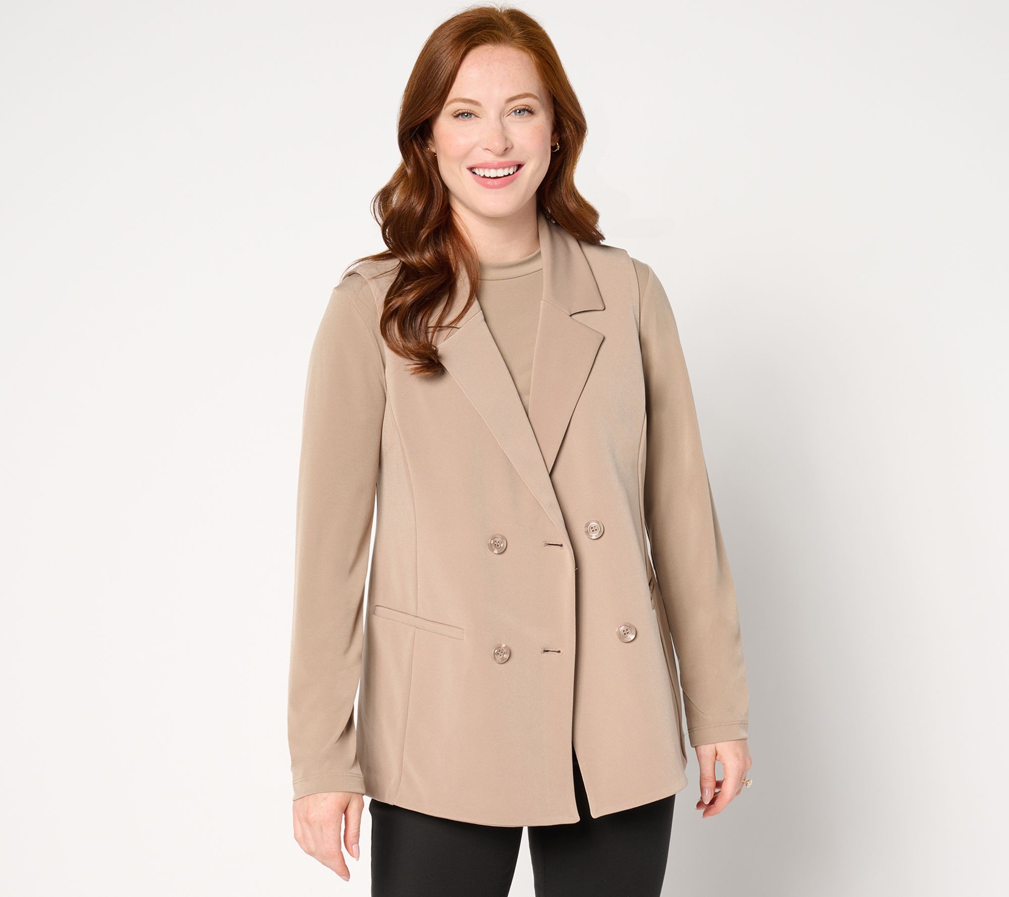 GRAVER Susan Graver LK Fusion Regular Double Breasted Slvless Blazer