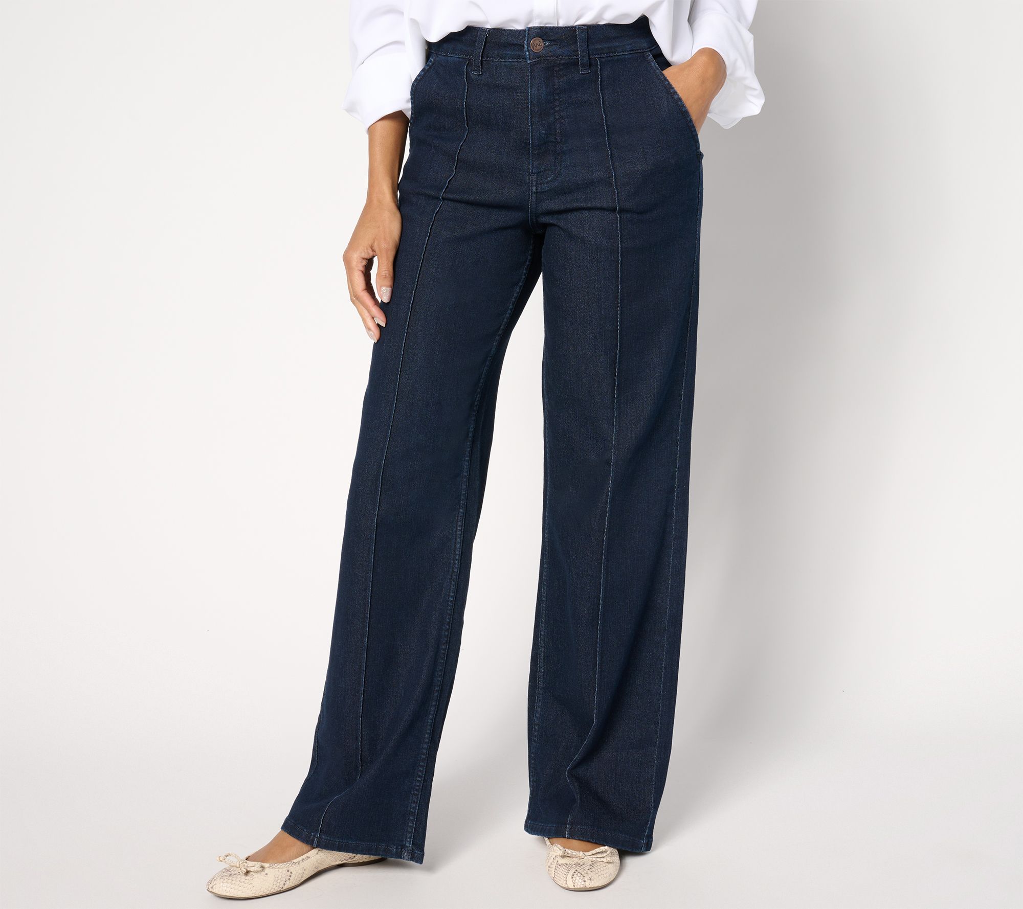 Me by Jennie Garth Petite Boston Pintuck Wide Leg Jeans