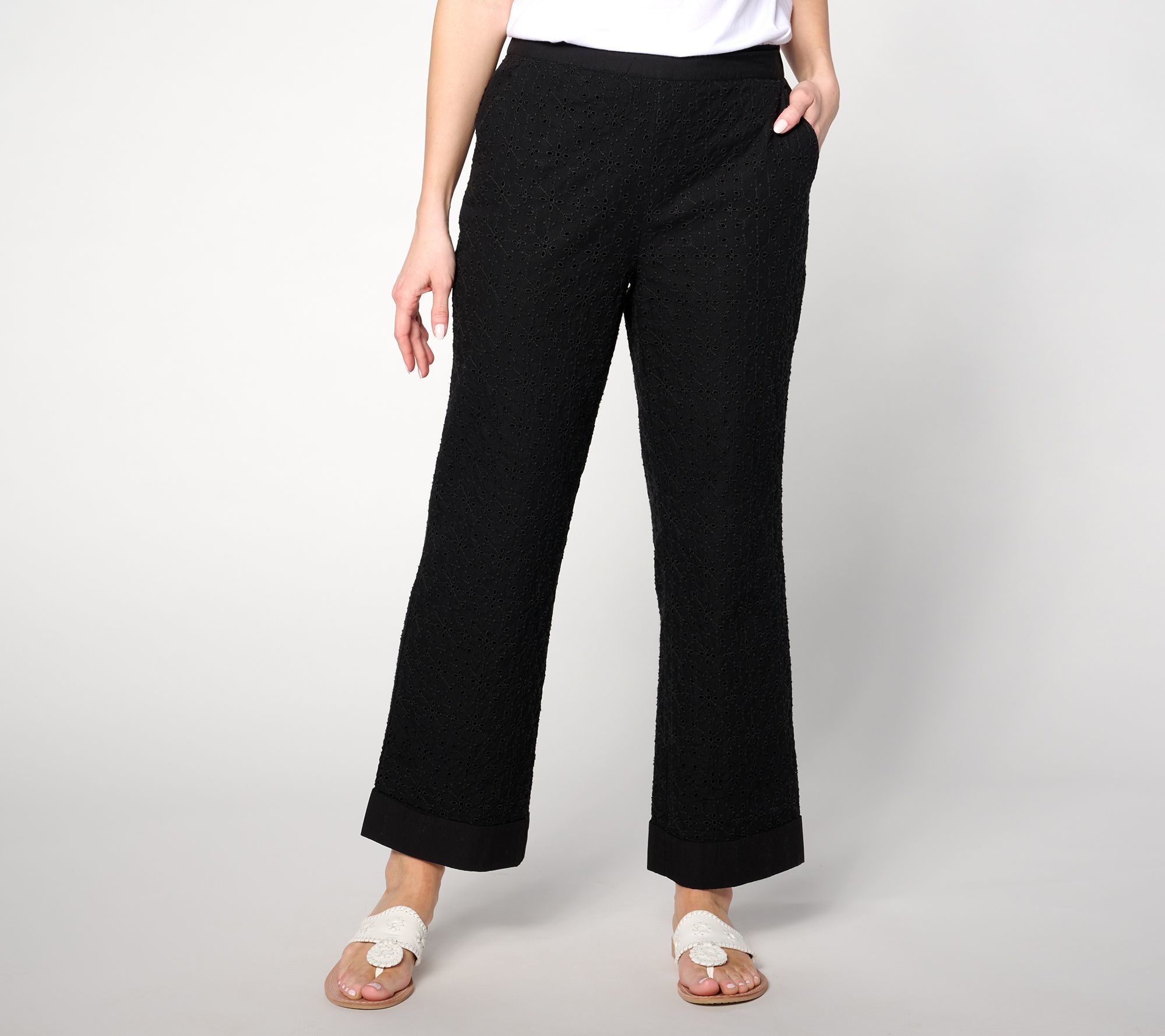 "As Is" Isaac Mizrahi Live! Regular Cotton Eyelet Straight Ankle Pants