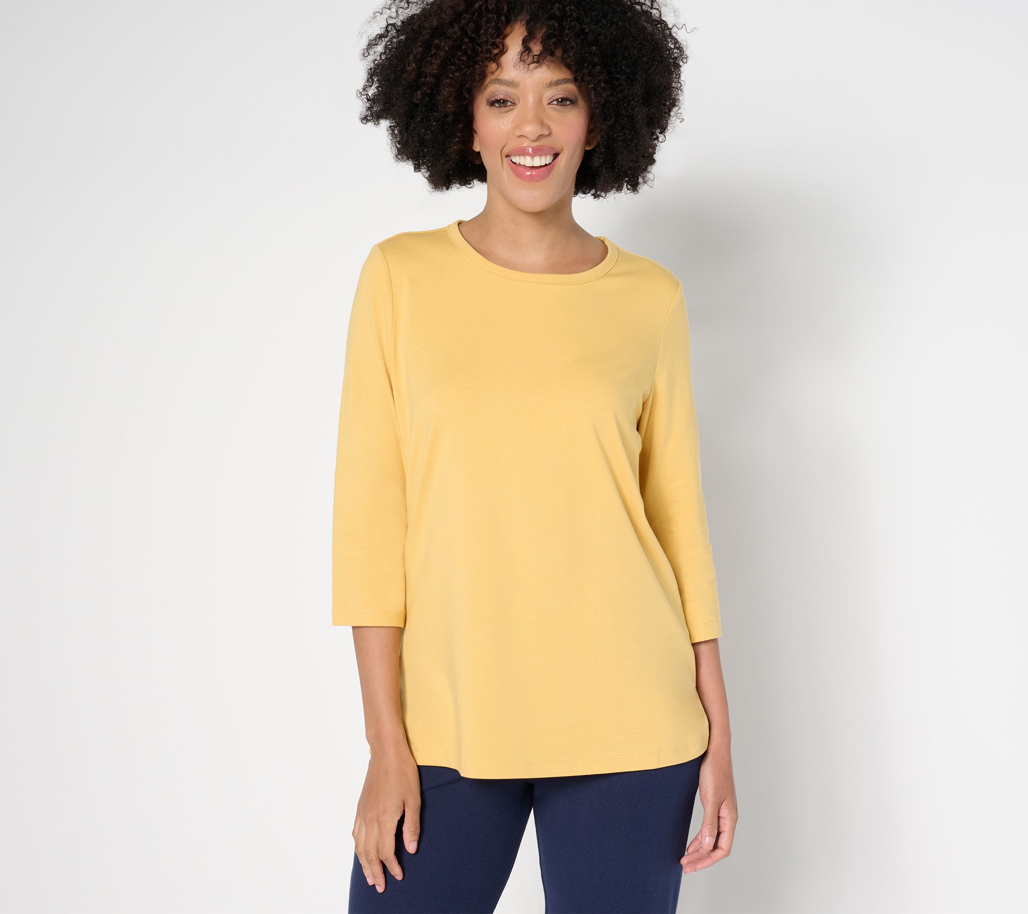 Denim & Co. Essentials Petite Favorite Jersey Step Hem Tunic