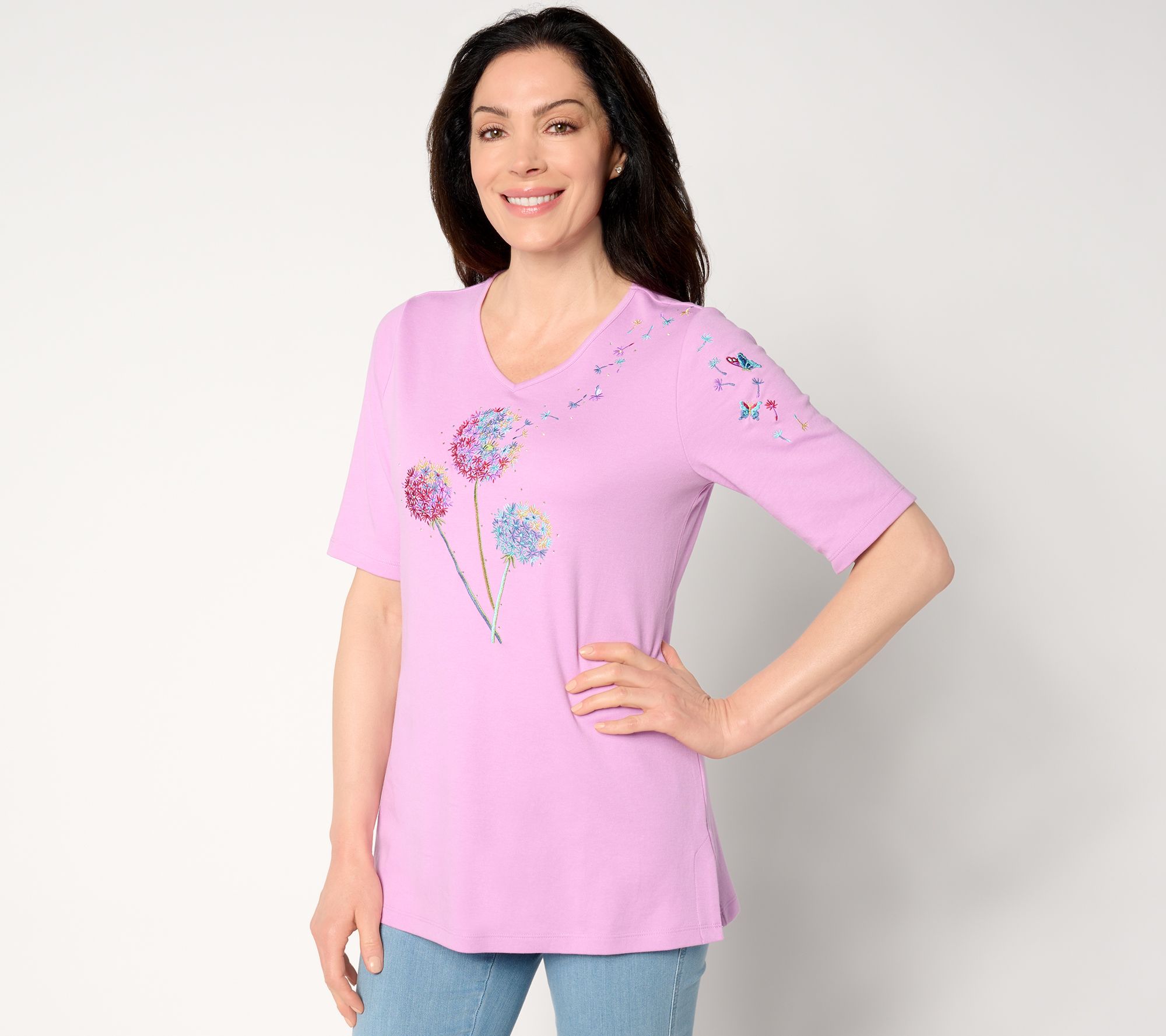"As Is" Quacker Factory Petite Making Wishes V-Neck Tunic Top