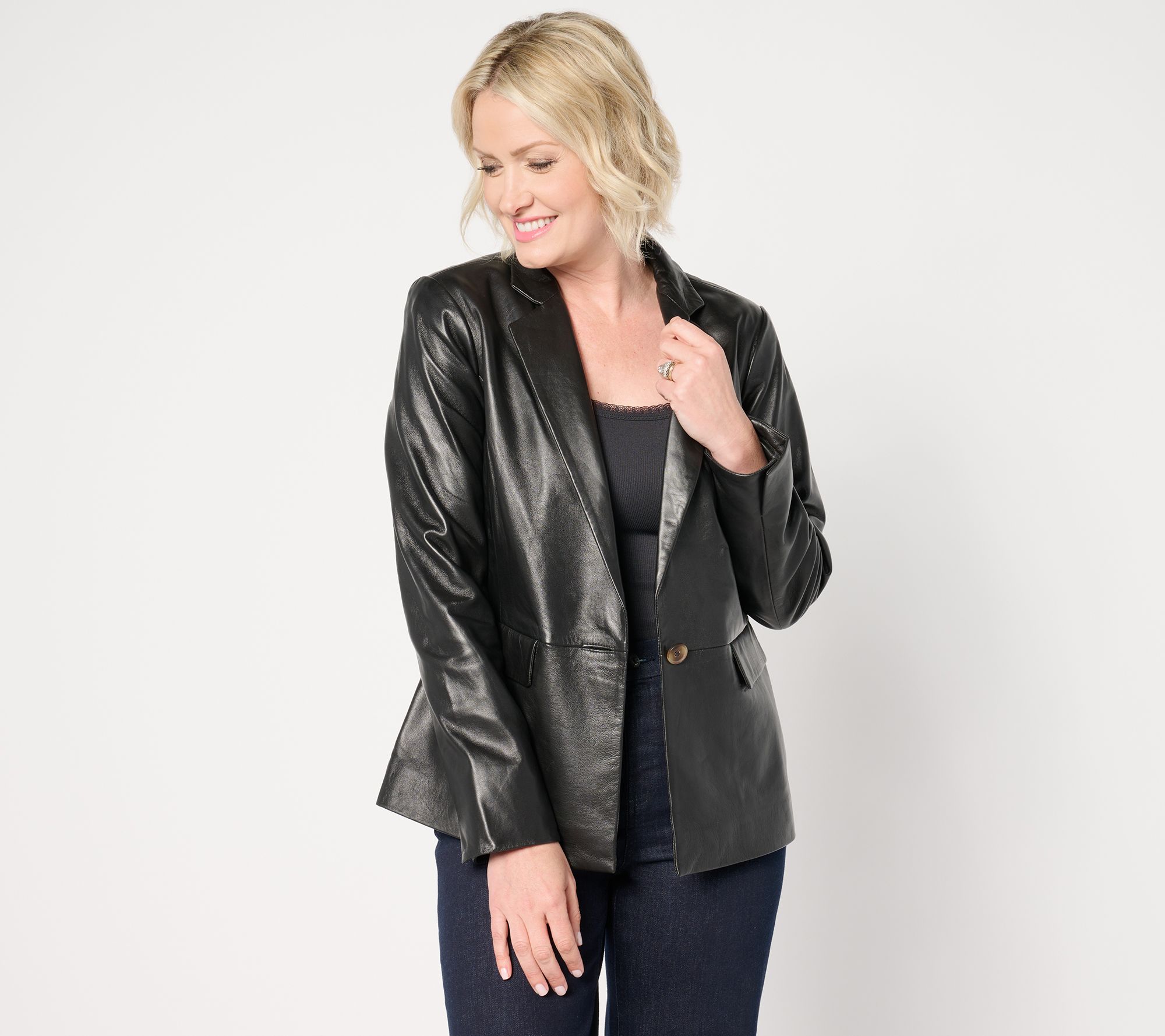 "As Is" Denim & Co. Regular Lamb Leather Blazer