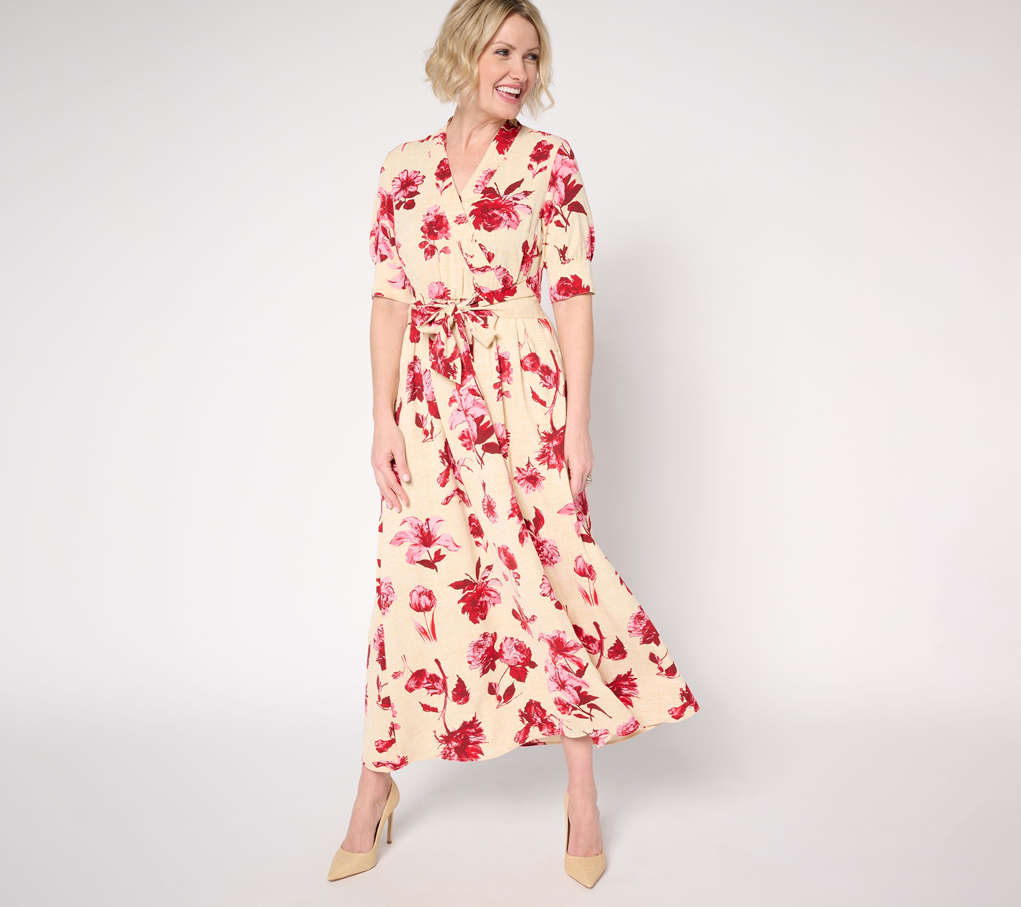 BEAUTIFUL by Lawrence Zarian Petite Printed Faux Wrap Midi Dress