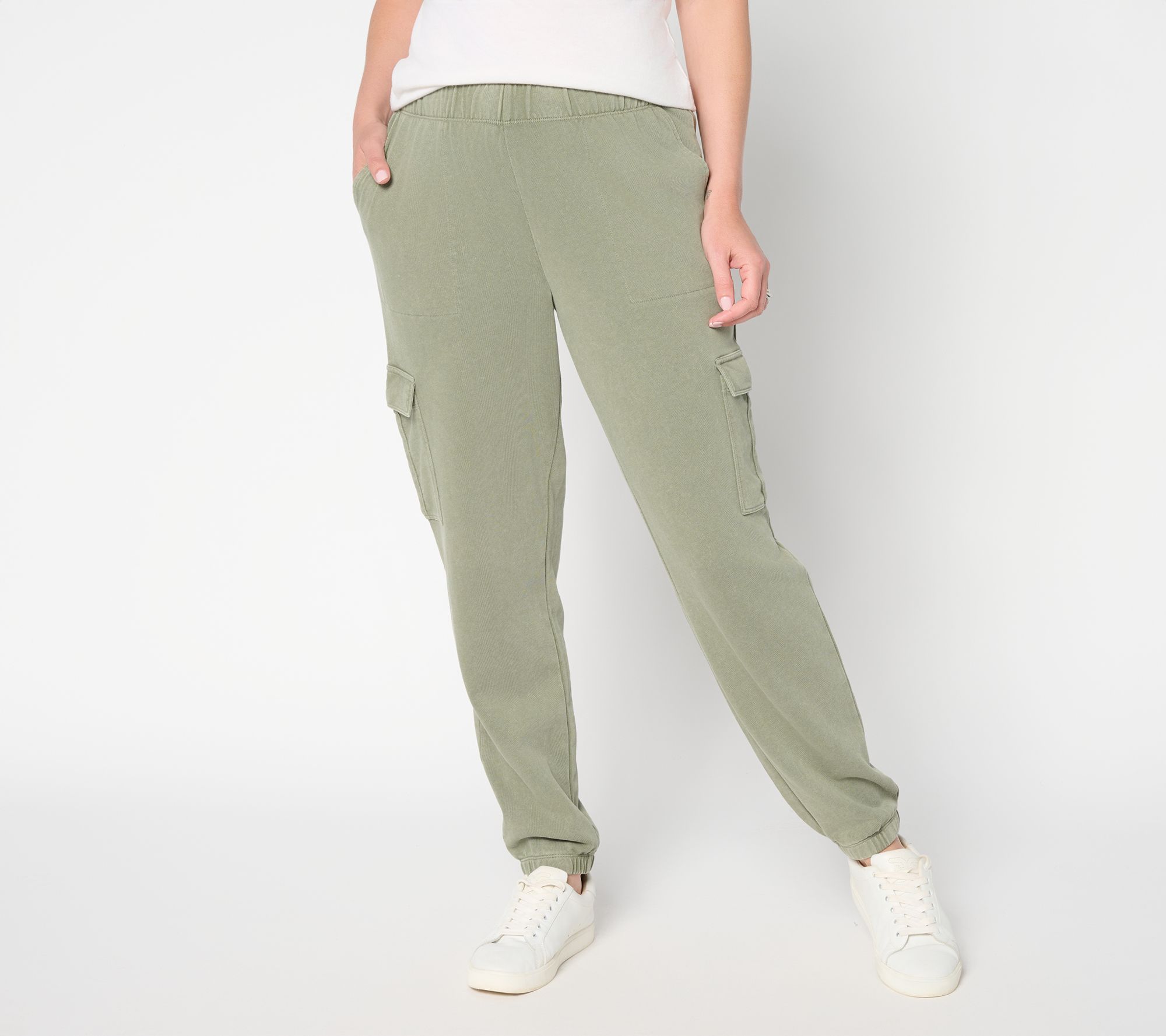 AnyBody Tall Washed French Terry Cargo Jogger Pant