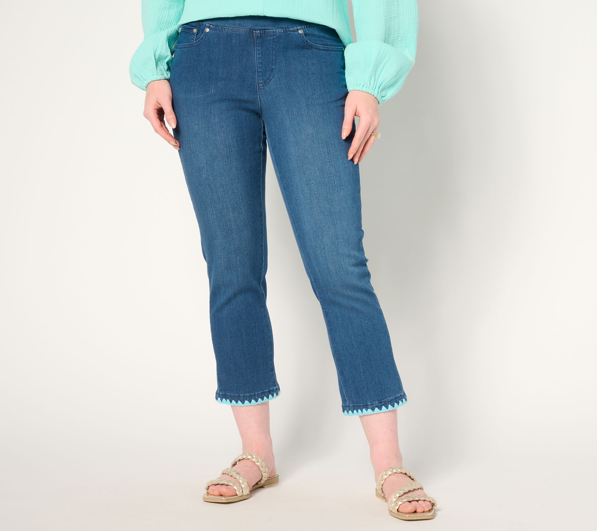 Belle by Kim Gravel Regular TripleLuxe Denim Crochet Trim Crop Jean