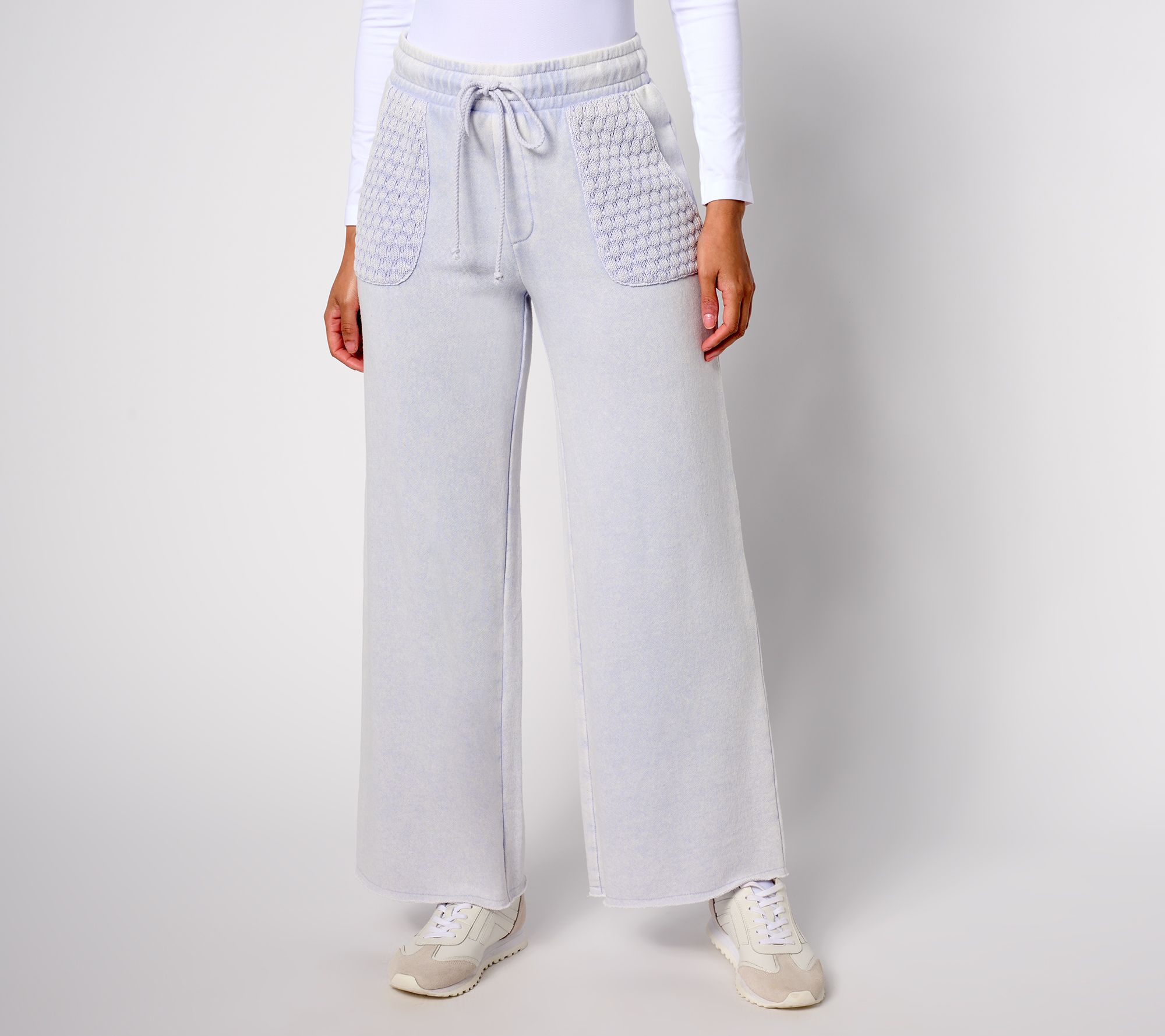 Peace Love World Petite French Terry and Crochet Ankle Pant