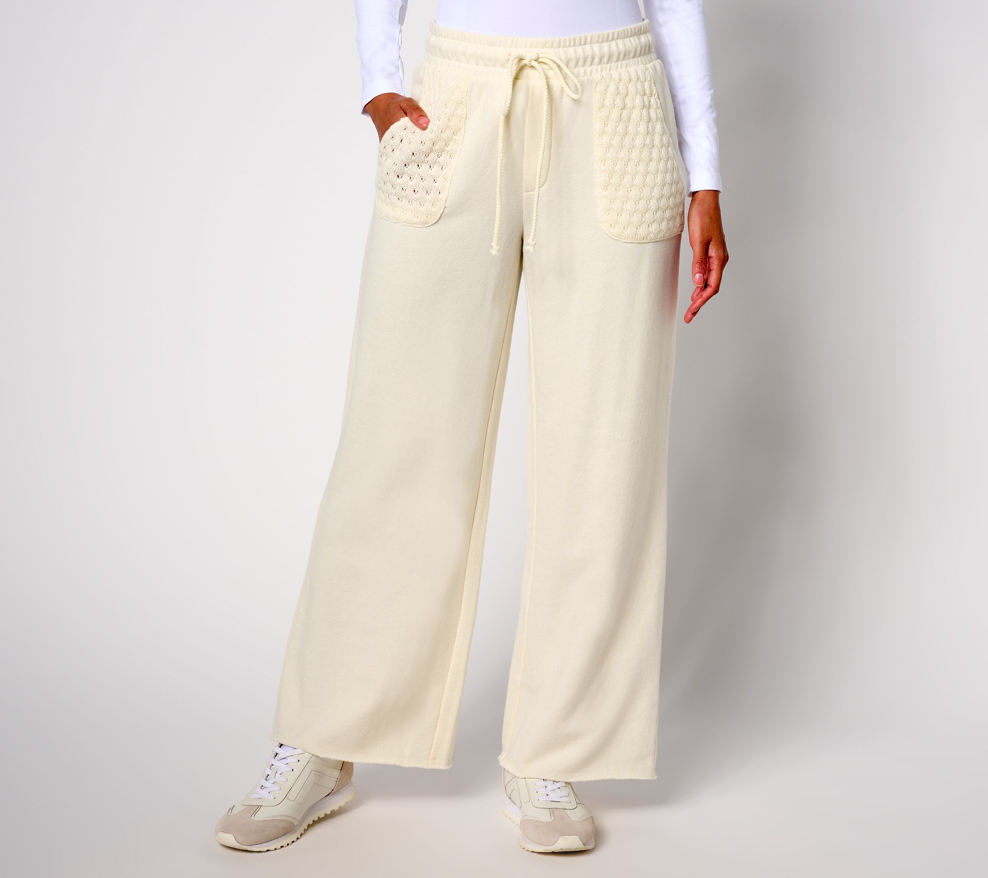 Peace Love World Petite French Terry and Crochet Ankle Pant