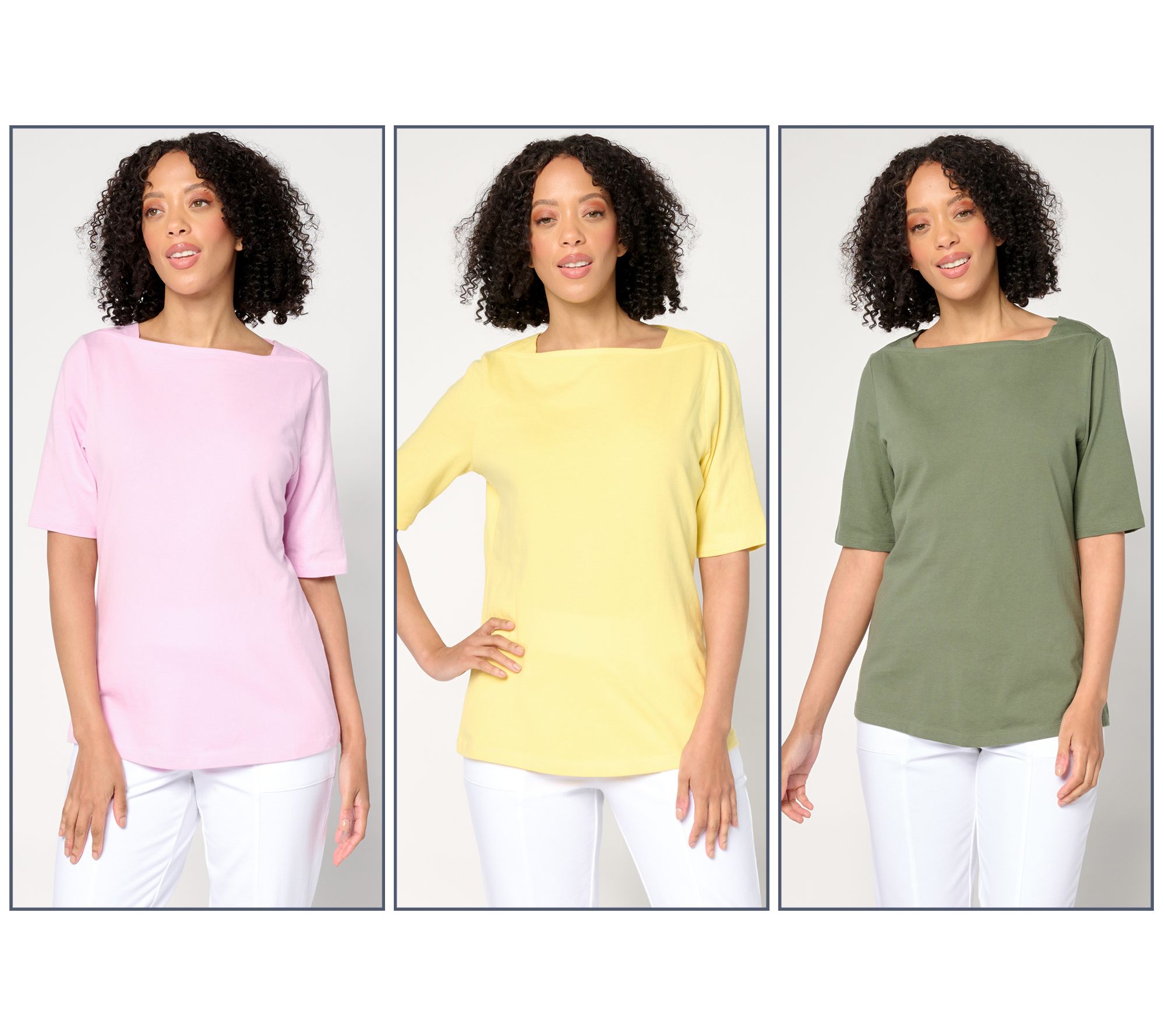 Denim & Co. Essentials True Cotton 3-Pack Envelope Tops