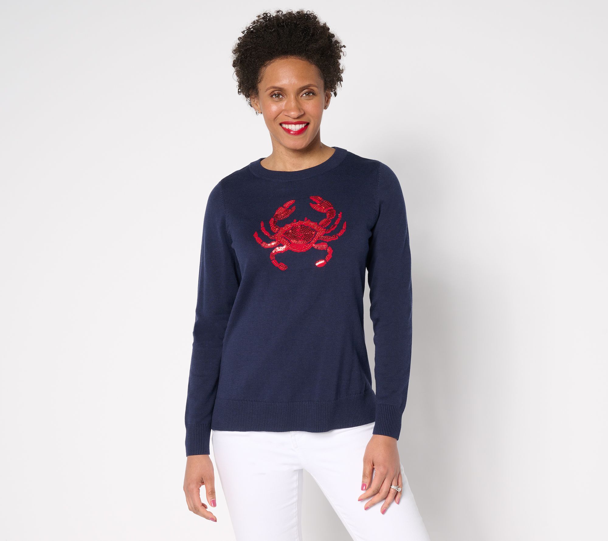 Belle by Kim Gravel Jeweled Sealife Boatneck Sweater