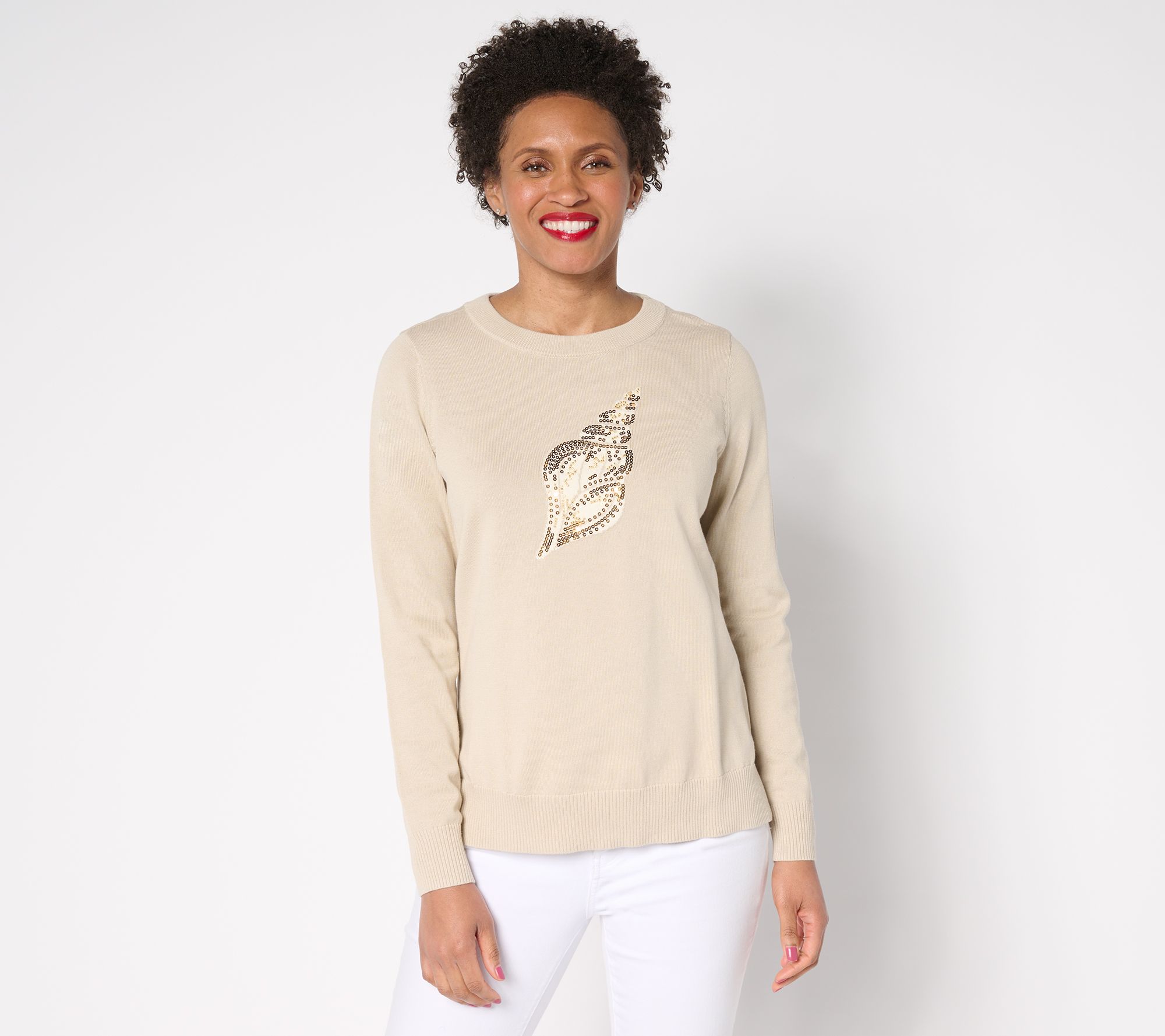 Belle by Kim Gravel Jeweled Sealife Boatneck Sweater