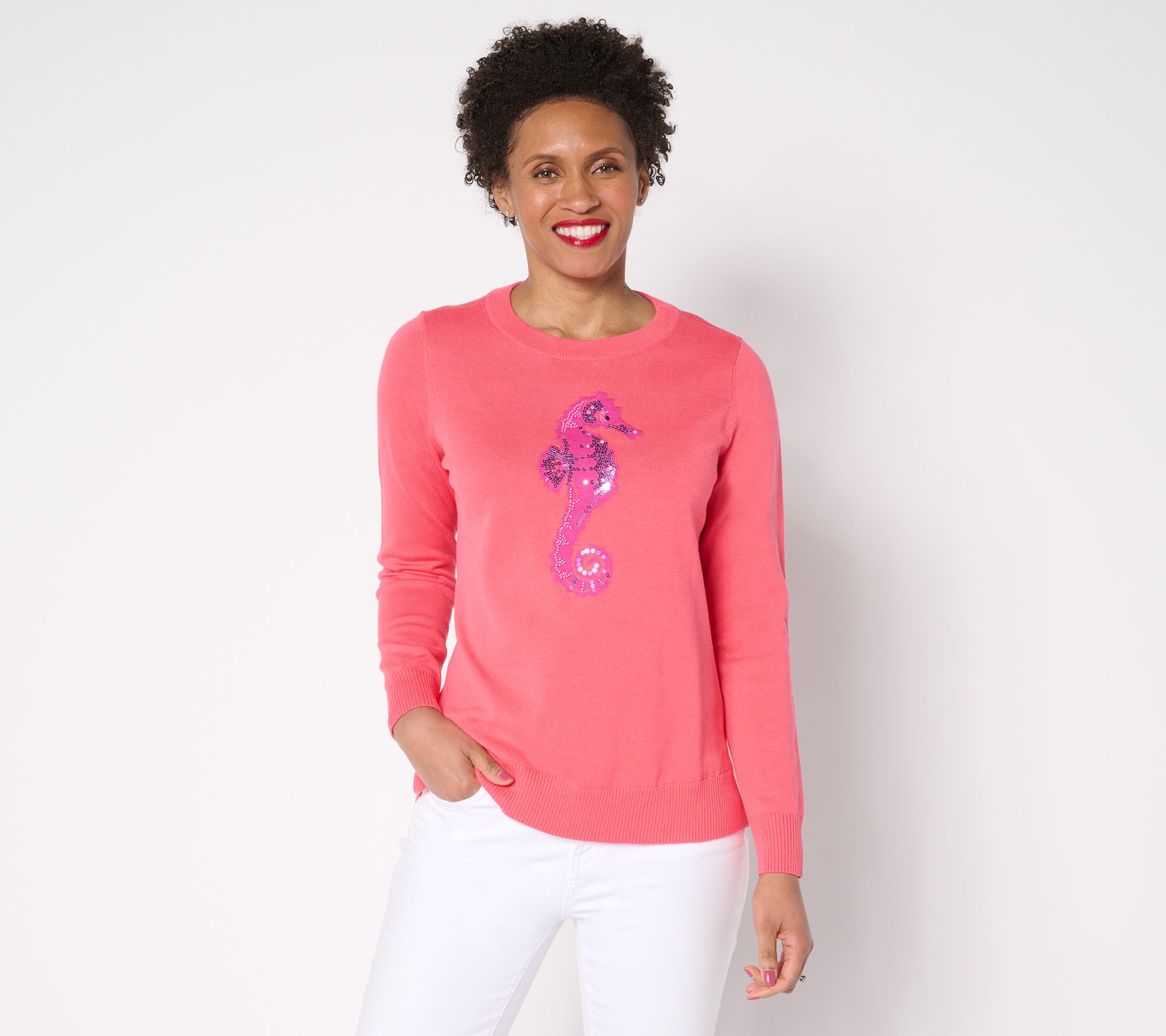 Belle by Kim Gravel Jeweled Sealife Boatneck Sweater