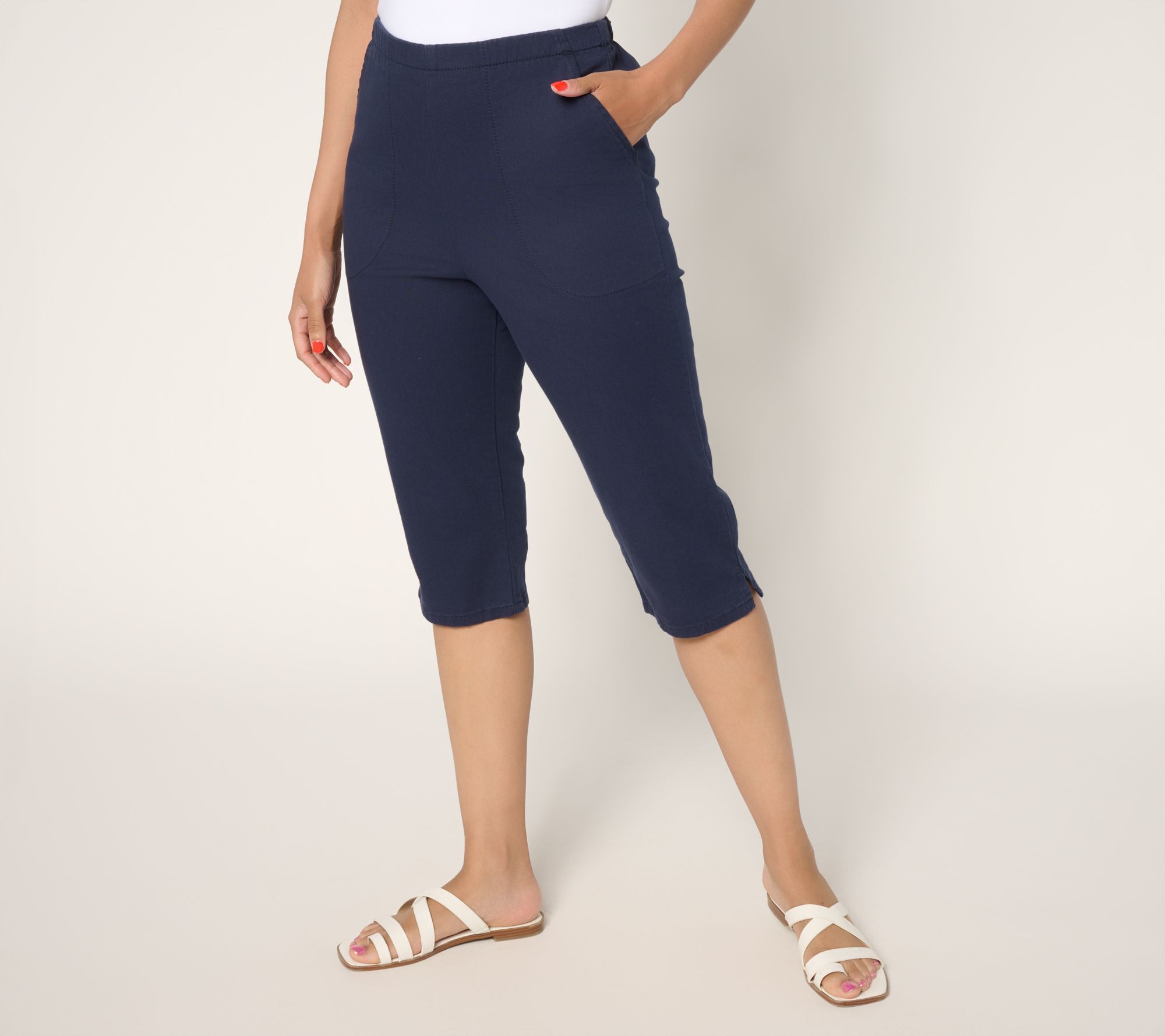 Denim & Co. Petite Color Flat Front Side Pocket Skimmer
