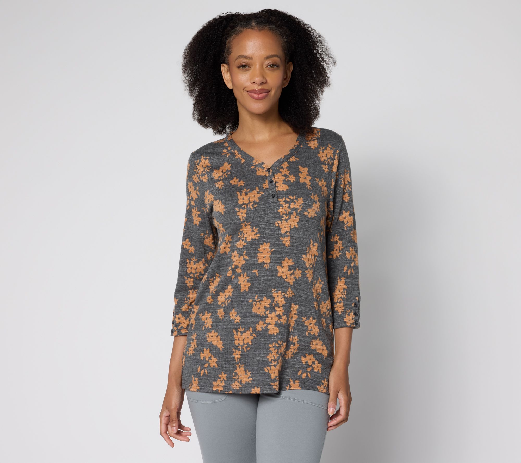  Cuddl Duds Slub Knit Henley Tee