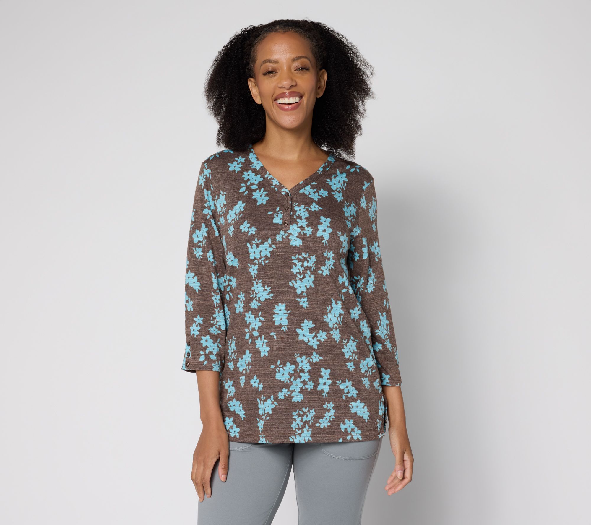 Cuddl Duds Slub Knit Henley Tee