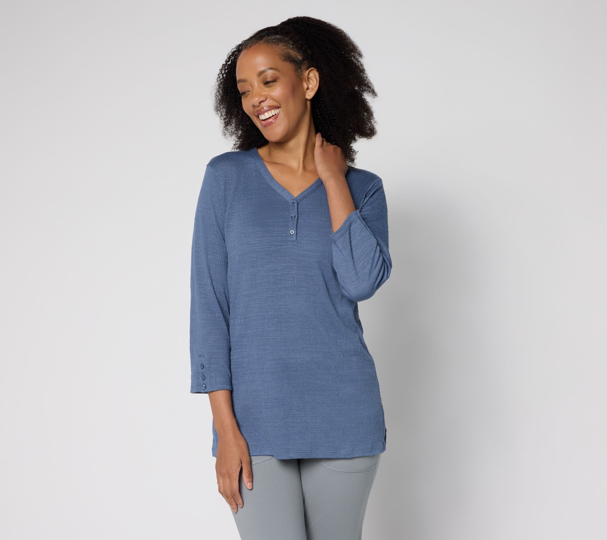 Cuddl Duds Slub Knit Henley Tee
