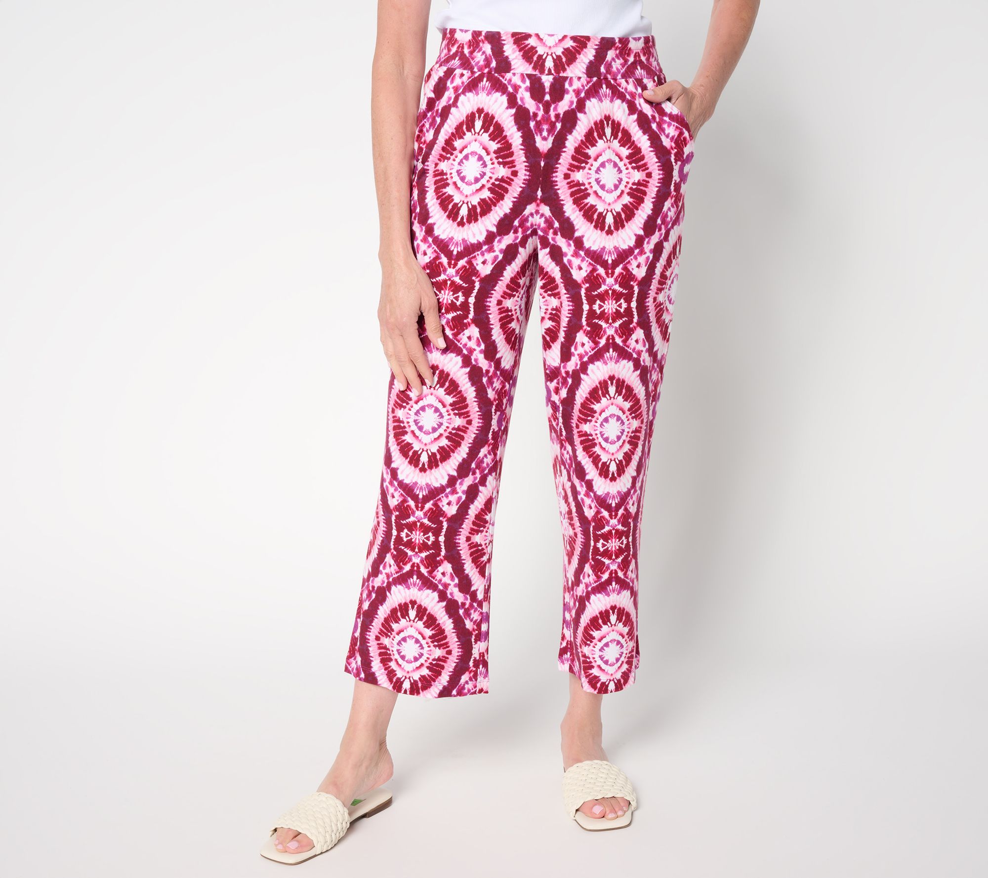 Belle Boho by Kim Gravel Petite Rayon Spandex Geo Wide Leg Pants
