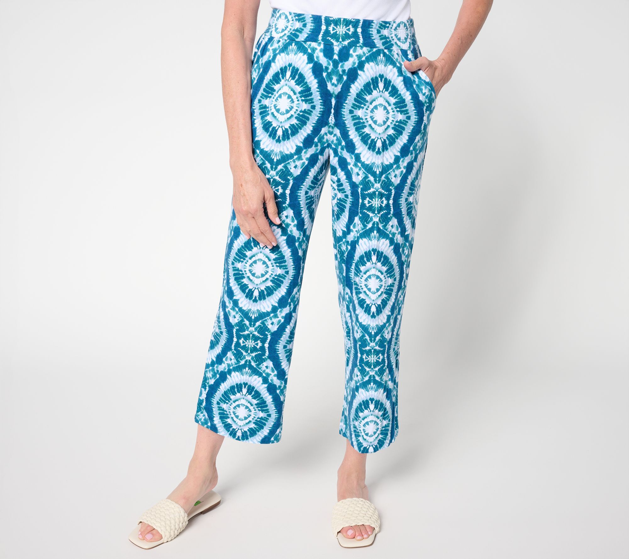 Belle Boho by Kim Gravel Petite Rayon Spandex Geo Wide Leg Pants