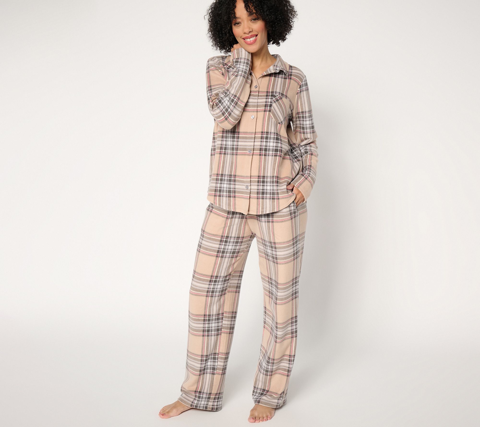 "As Is" Cuddl Duds Regular Fleecewear with Stretch Notch Collar PJ Set