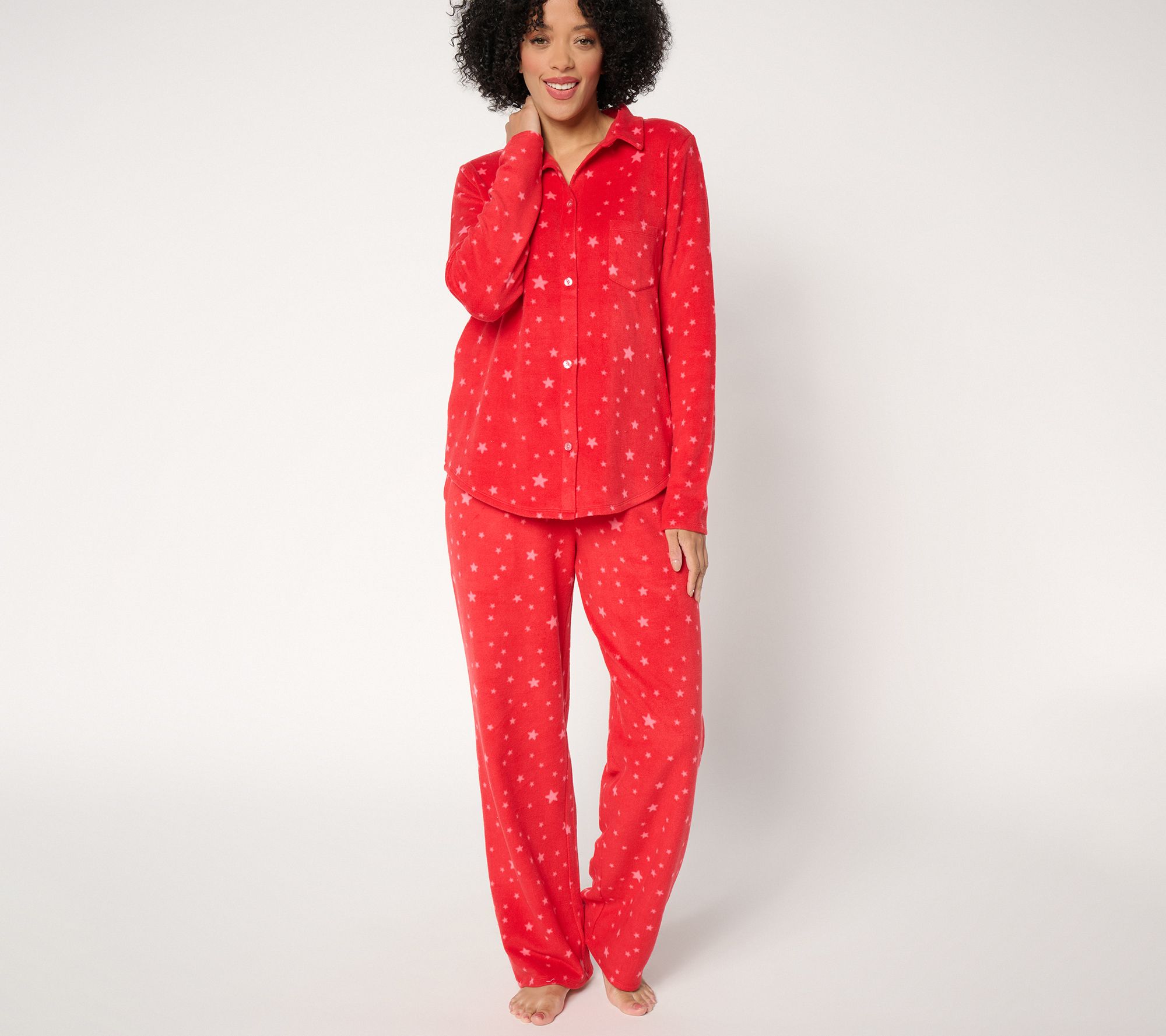 "As Is" Cuddl Duds Regular Fleecewear with Stretch Notch Collar PJ Set