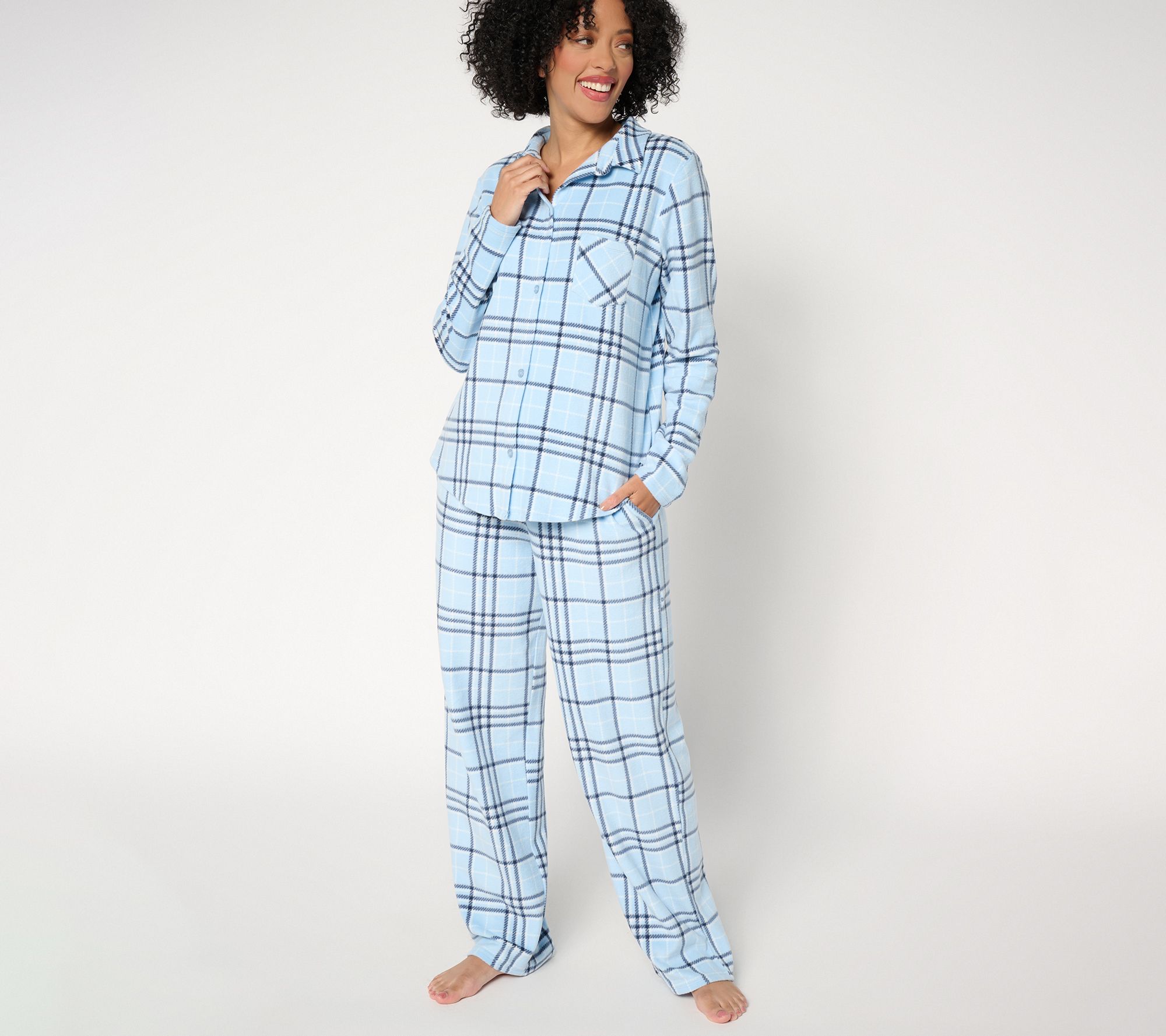 "As Is" Cuddl Duds Regular Fleecewear with Stretch Notch Collar PJ Set