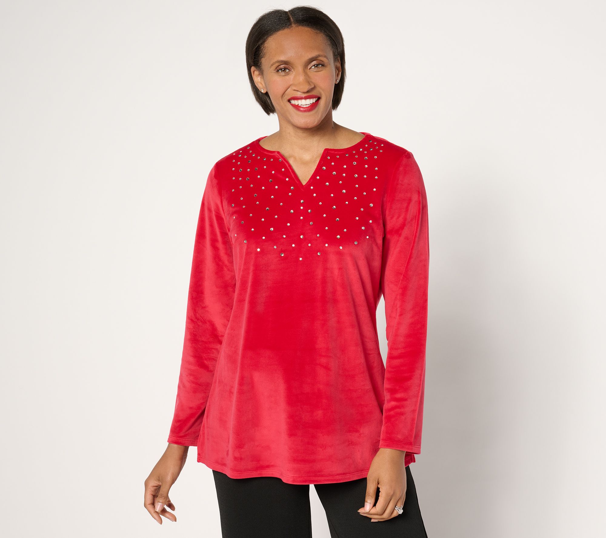 "As Is" Quacker Factory Sparkle & Shine Split Neck Long Sleeve Tunic