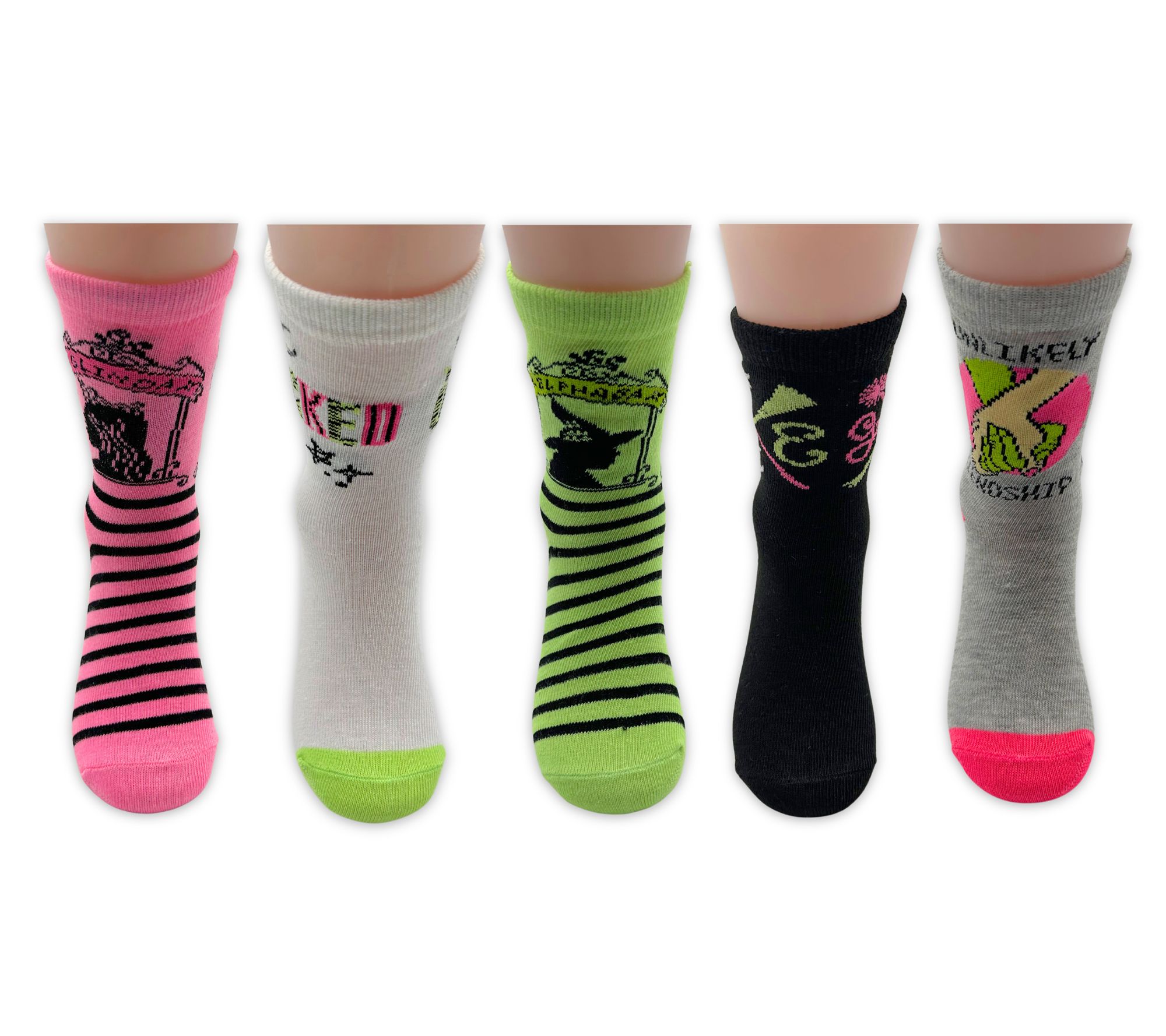 Wicked Girls' Set of 5 Crew Sock Set