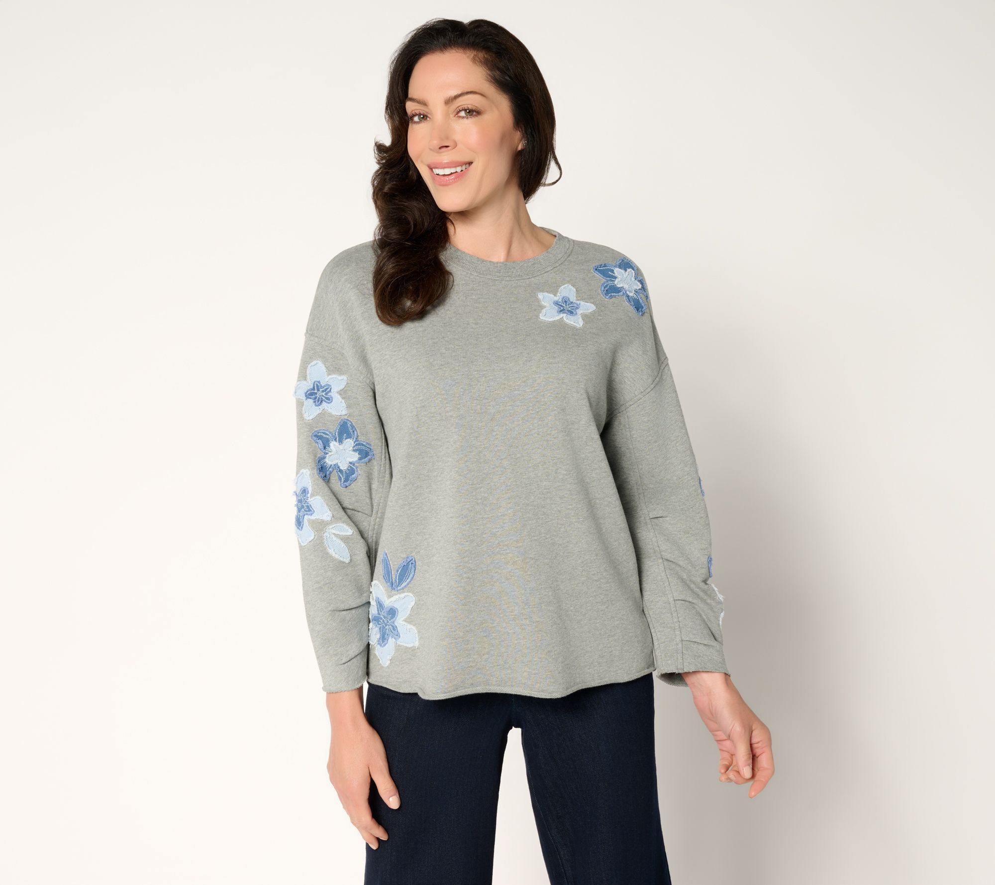 Driftwood Jeans French Terry Gathered Sleeve Pullover - Steel Grey