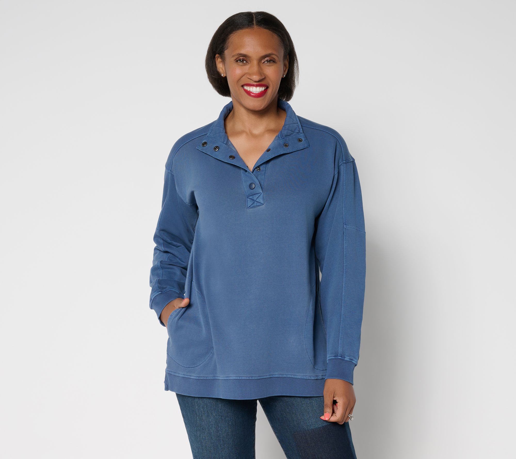 LOGO by Lori Goldstein Long Sleeve French Terry Henley Top