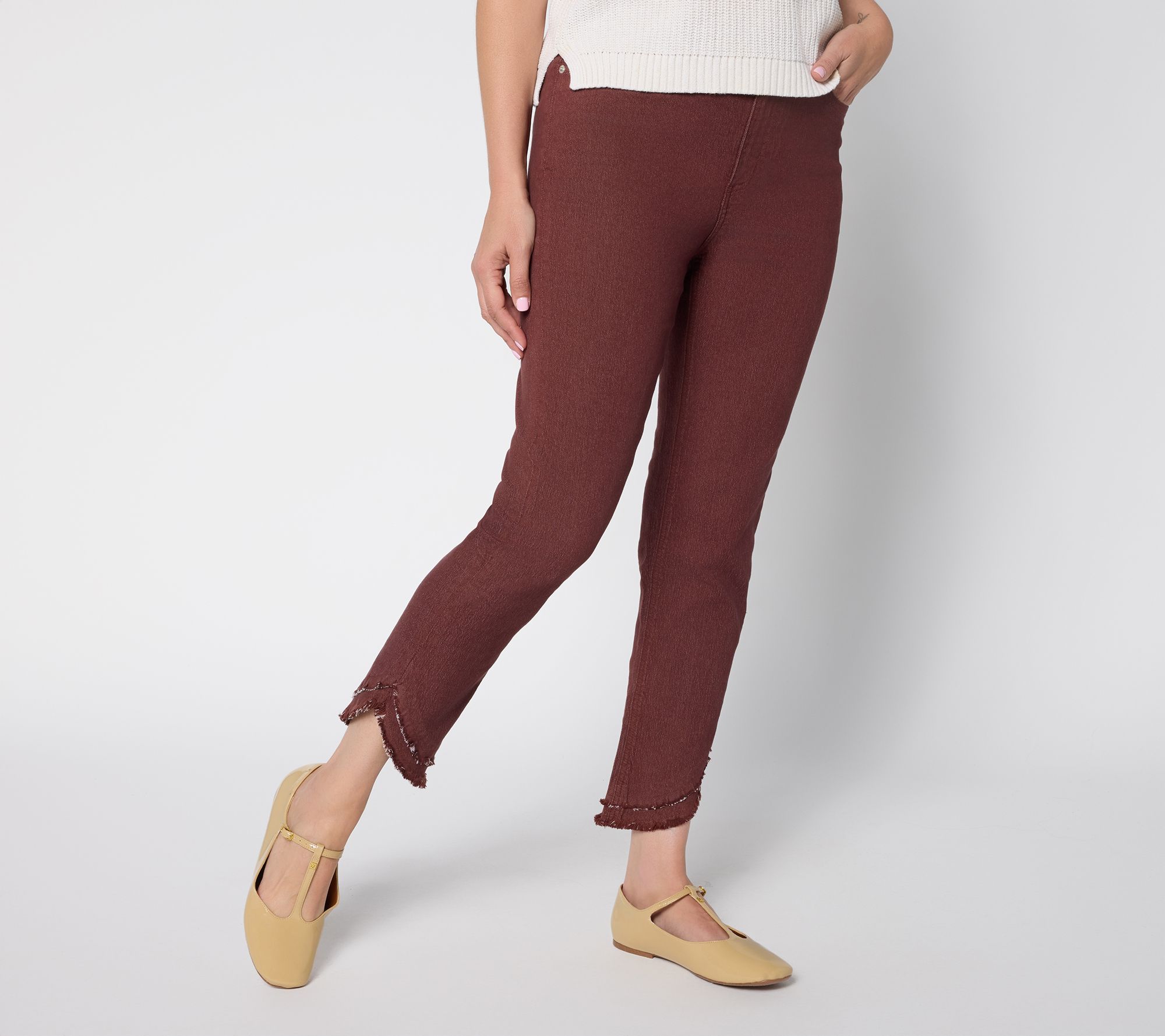 Denim & Co. Canyon Retreat Regular Color Frayed Hem Ankle Jean