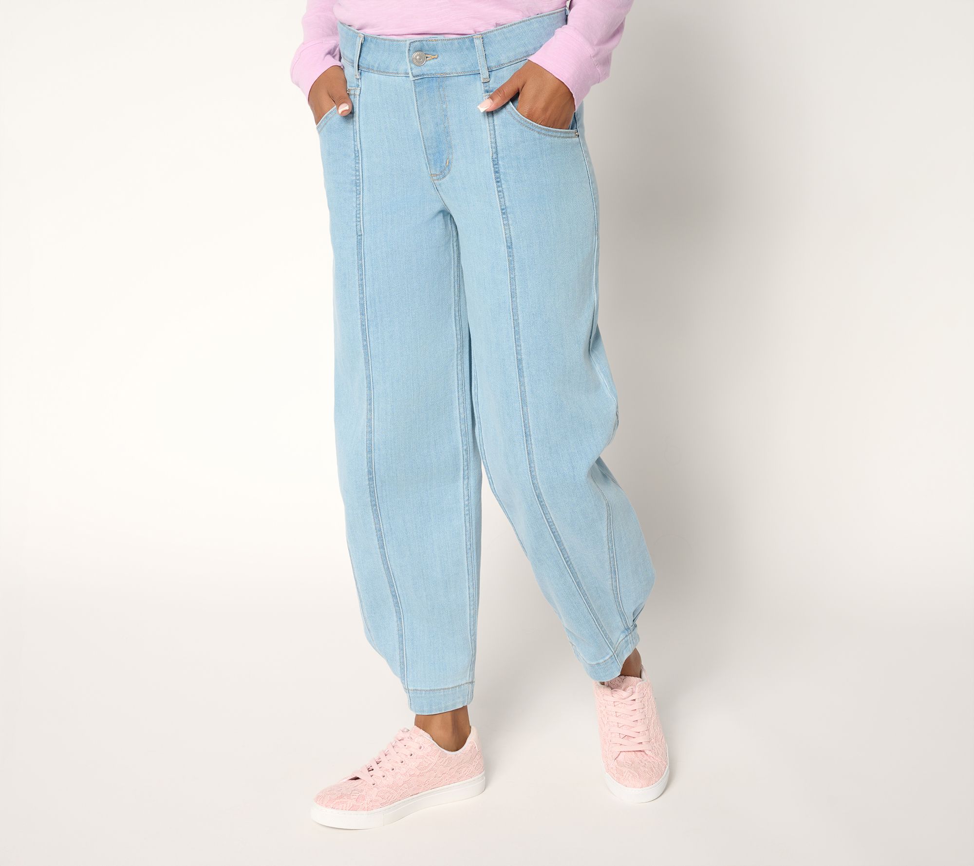 LOGO by Lori Goldstein Regular Indigo WashSeam Barrel Leg Jean