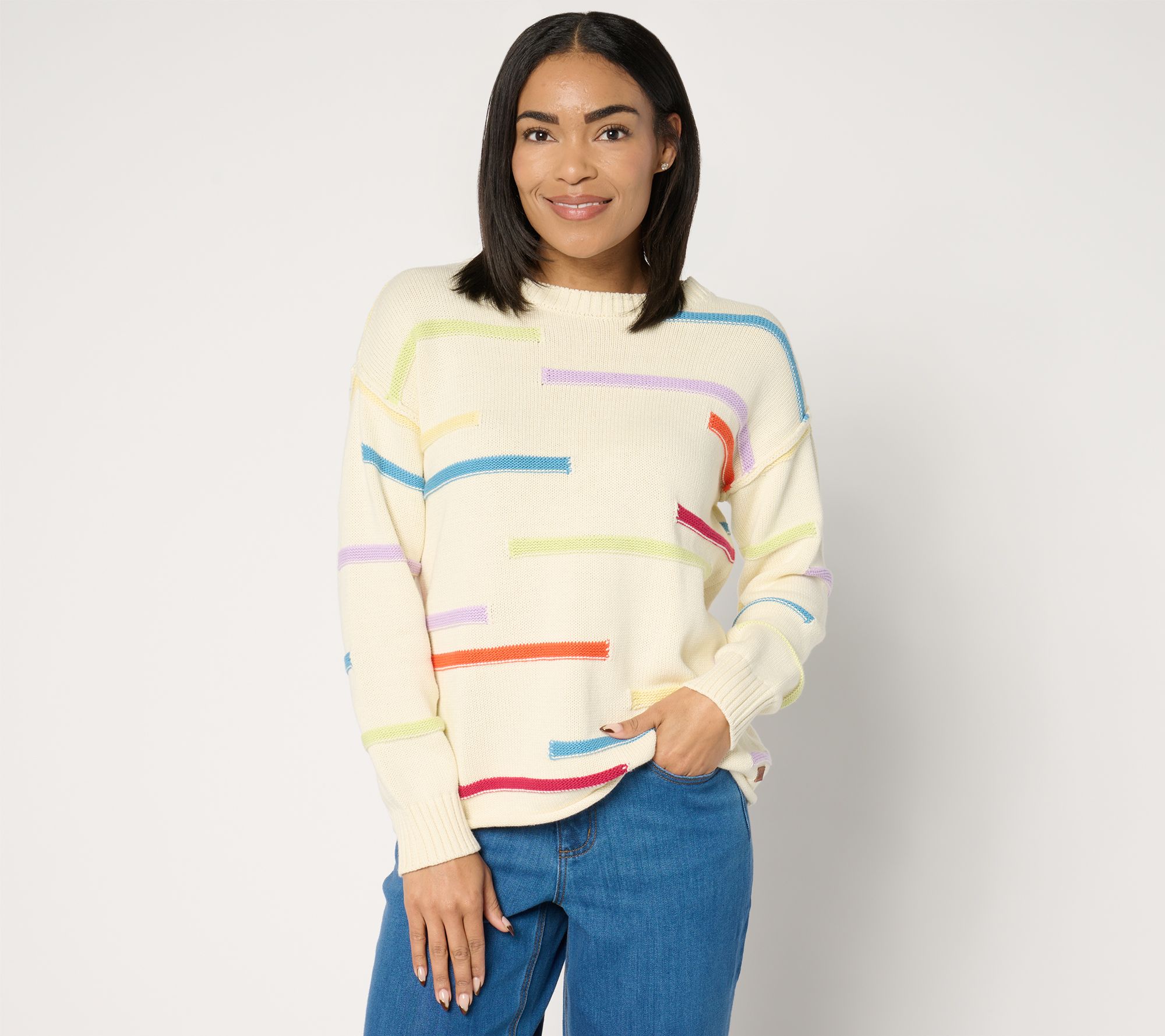 "As Is" Peace Love World 100% Cotton Novelty Stitch Crew Neck Sweater