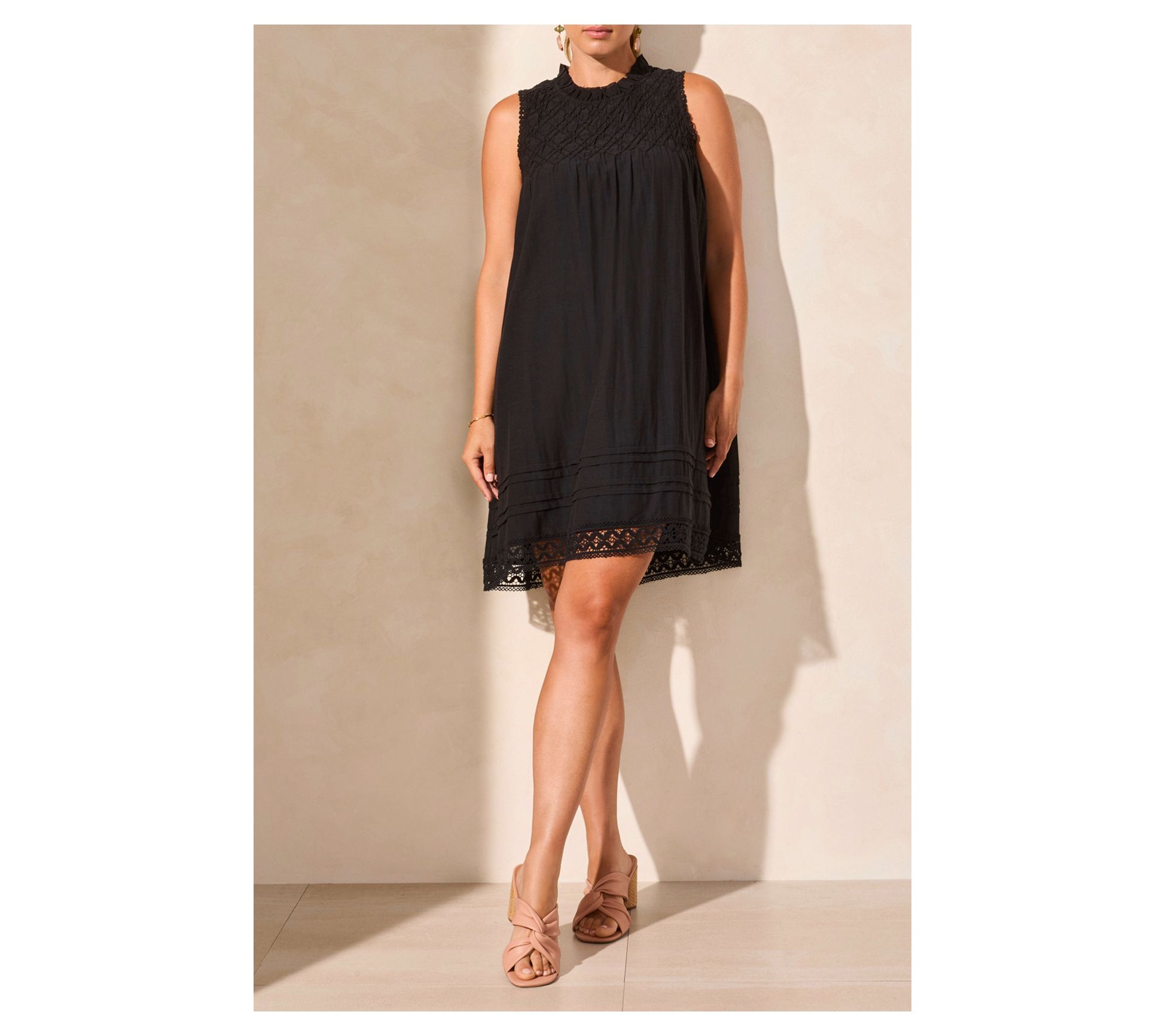 Tribal Textured Poplin Crewneck Sleeveless Dress