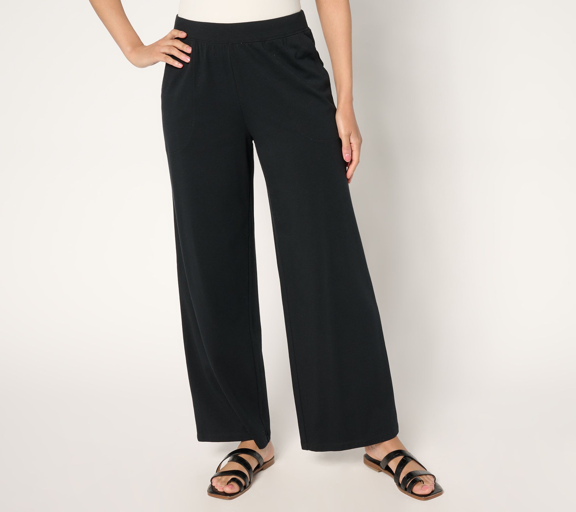 "As Is" Denim & Co. Beach Jersey Petite Full Length Wide Leg Pant