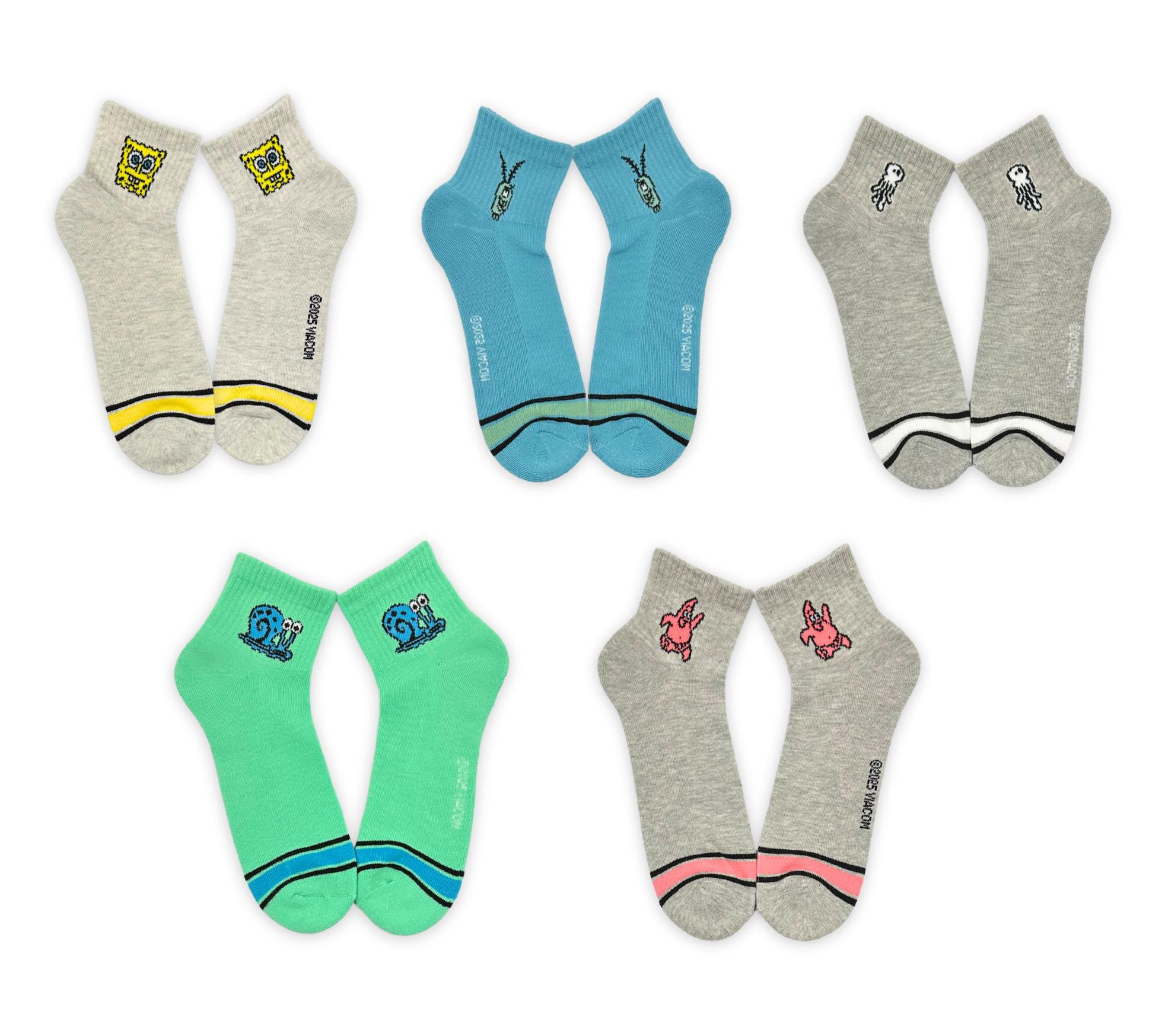 Spongebob Men's Set of 5 Quarter Crew Socks