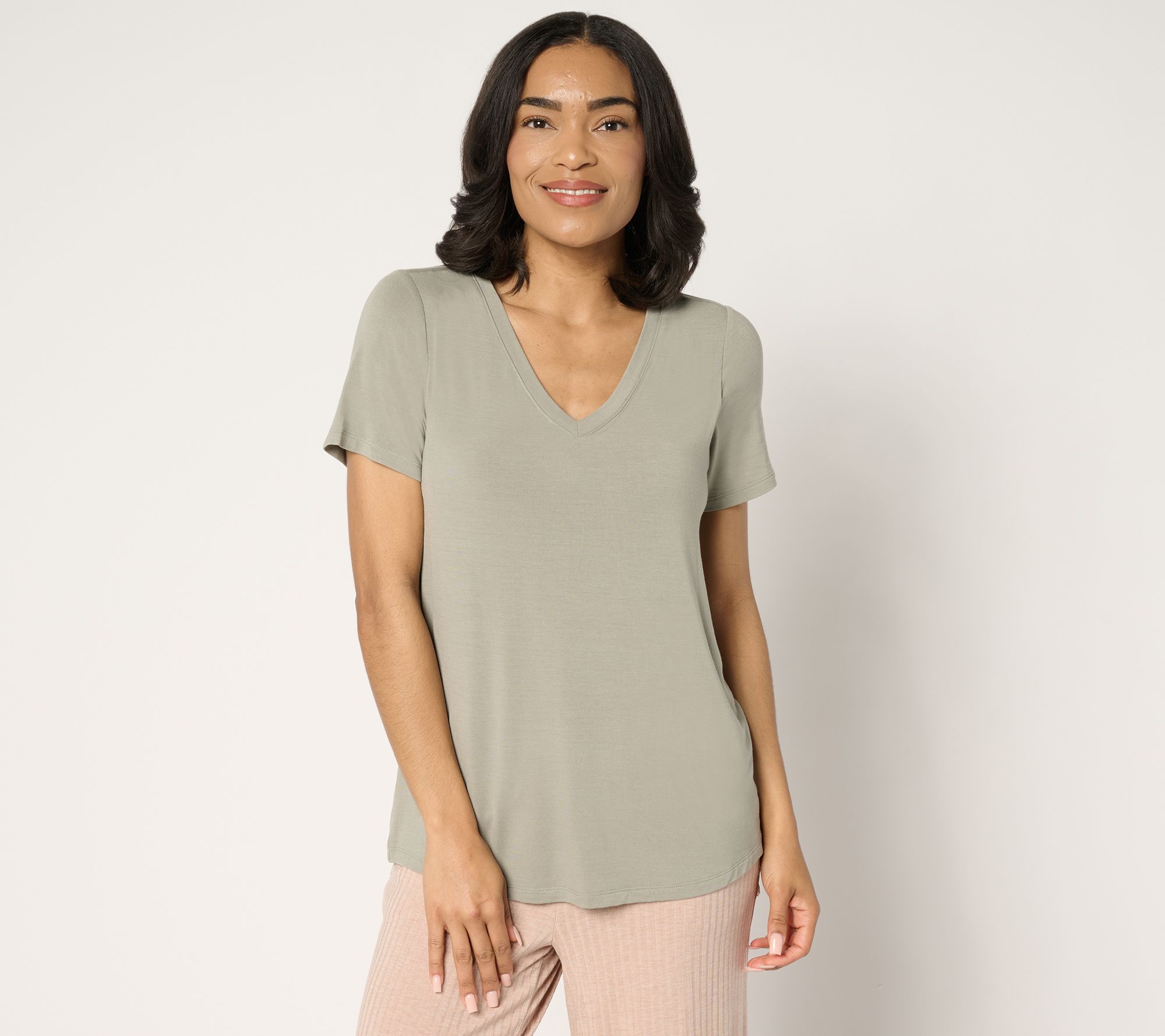 "As Is" Modern Soul Jersey Short Sleeve V-Neck Top w/ Support System