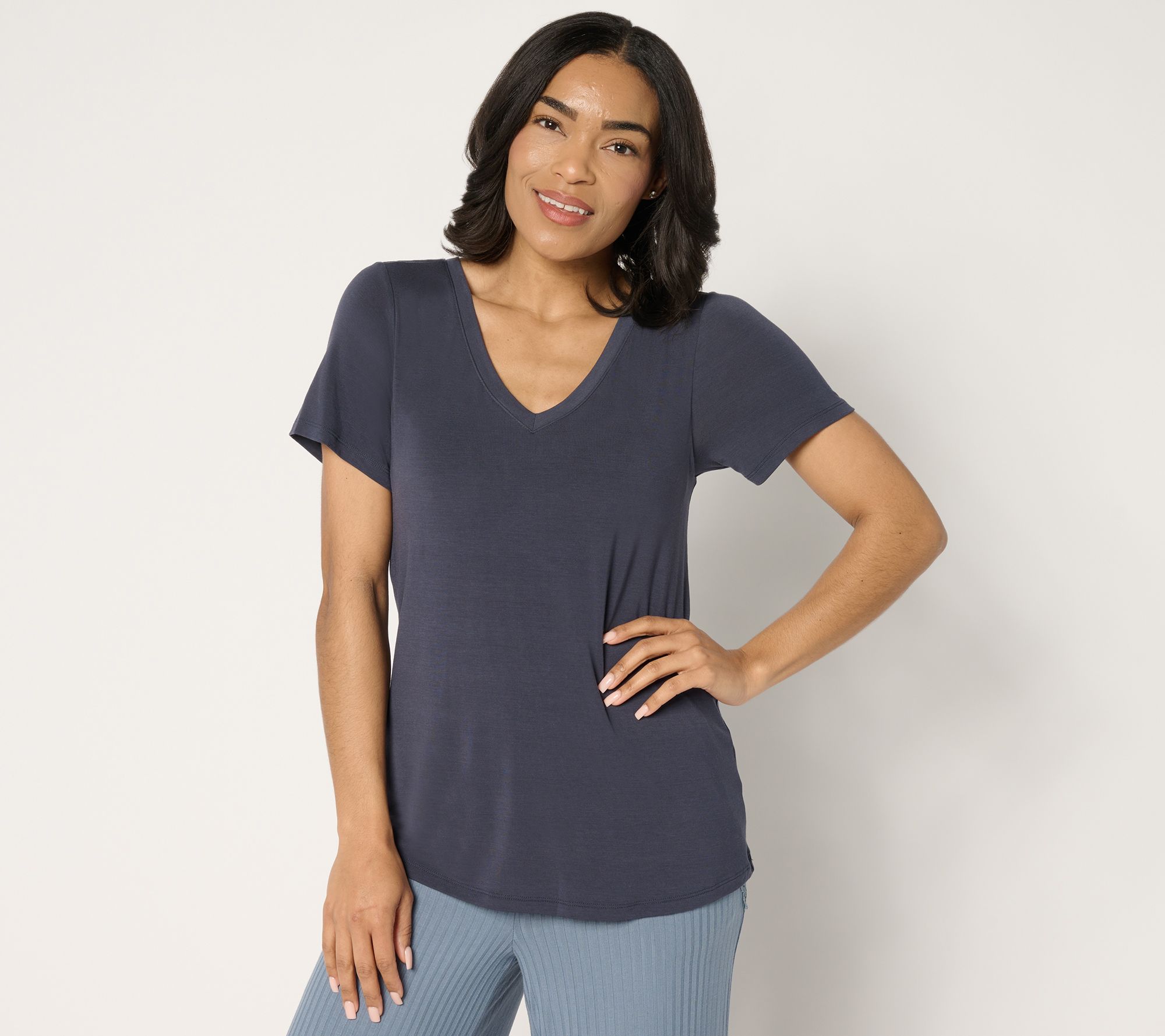 "As Is" Modern Soul Jersey Short Sleeve V-Neck Top w/ Support System