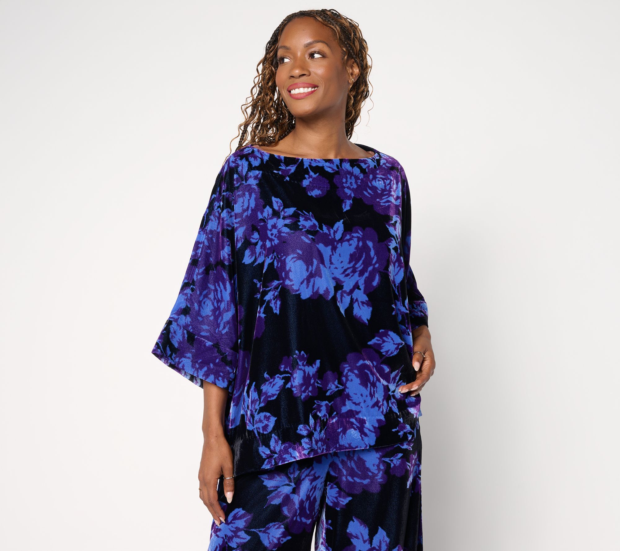 Carla Rockmore Collection Printed Velvet Boat Neck Top