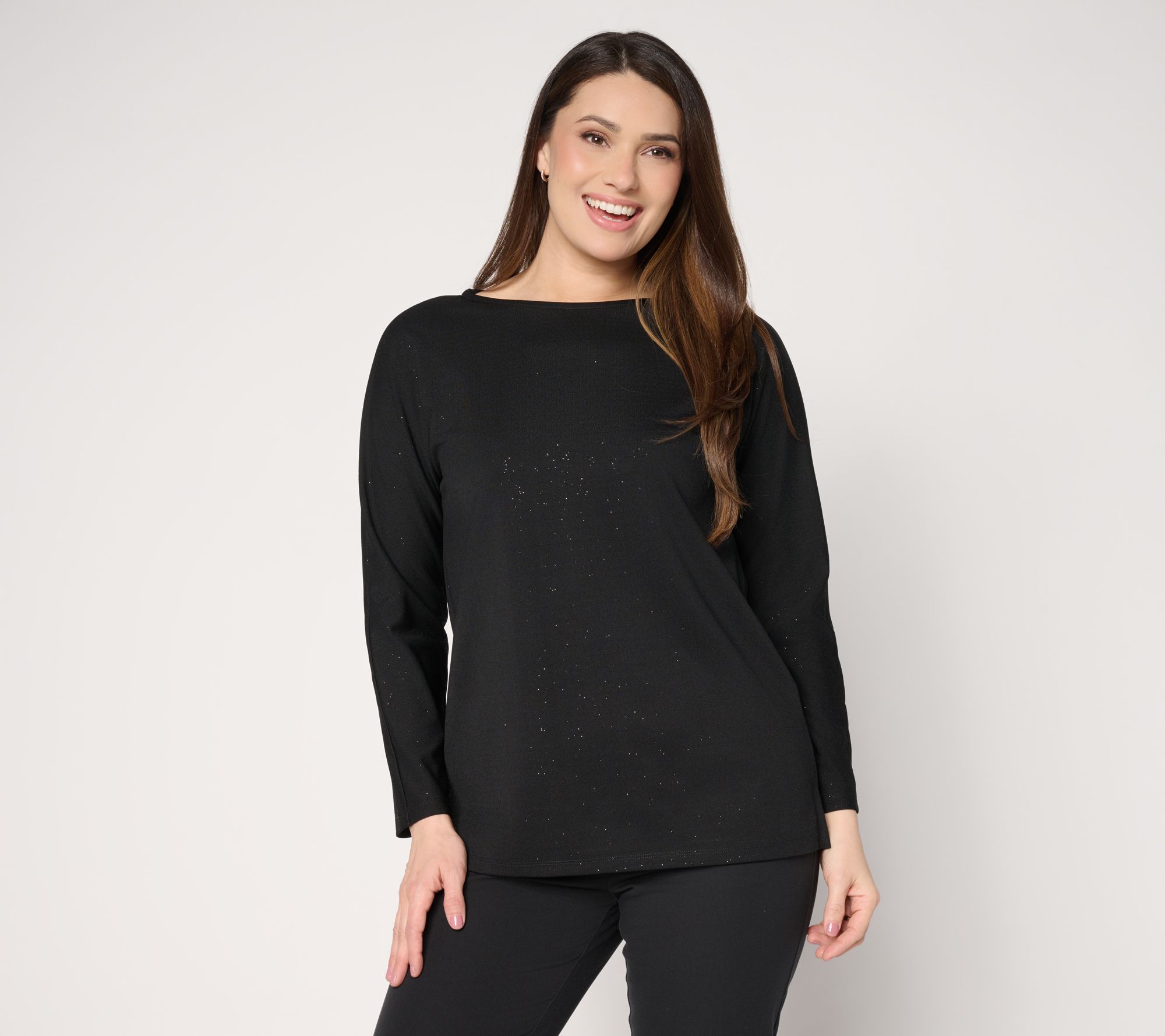 Joan Rivers Bateau Neck Sparkle Crepe 3/4-Sleeve Top